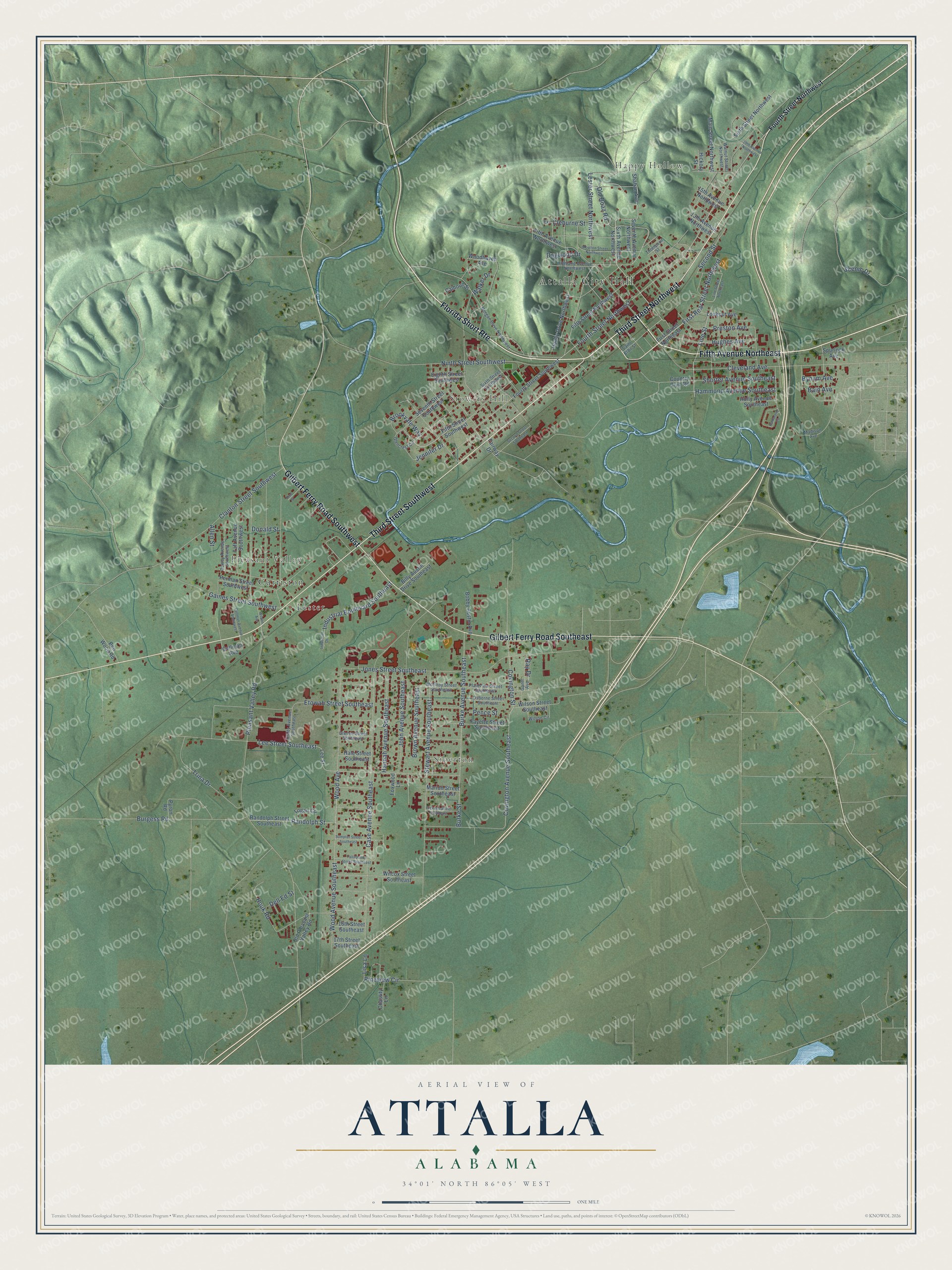 Watermarked full-map preview of Attalla, Alabama