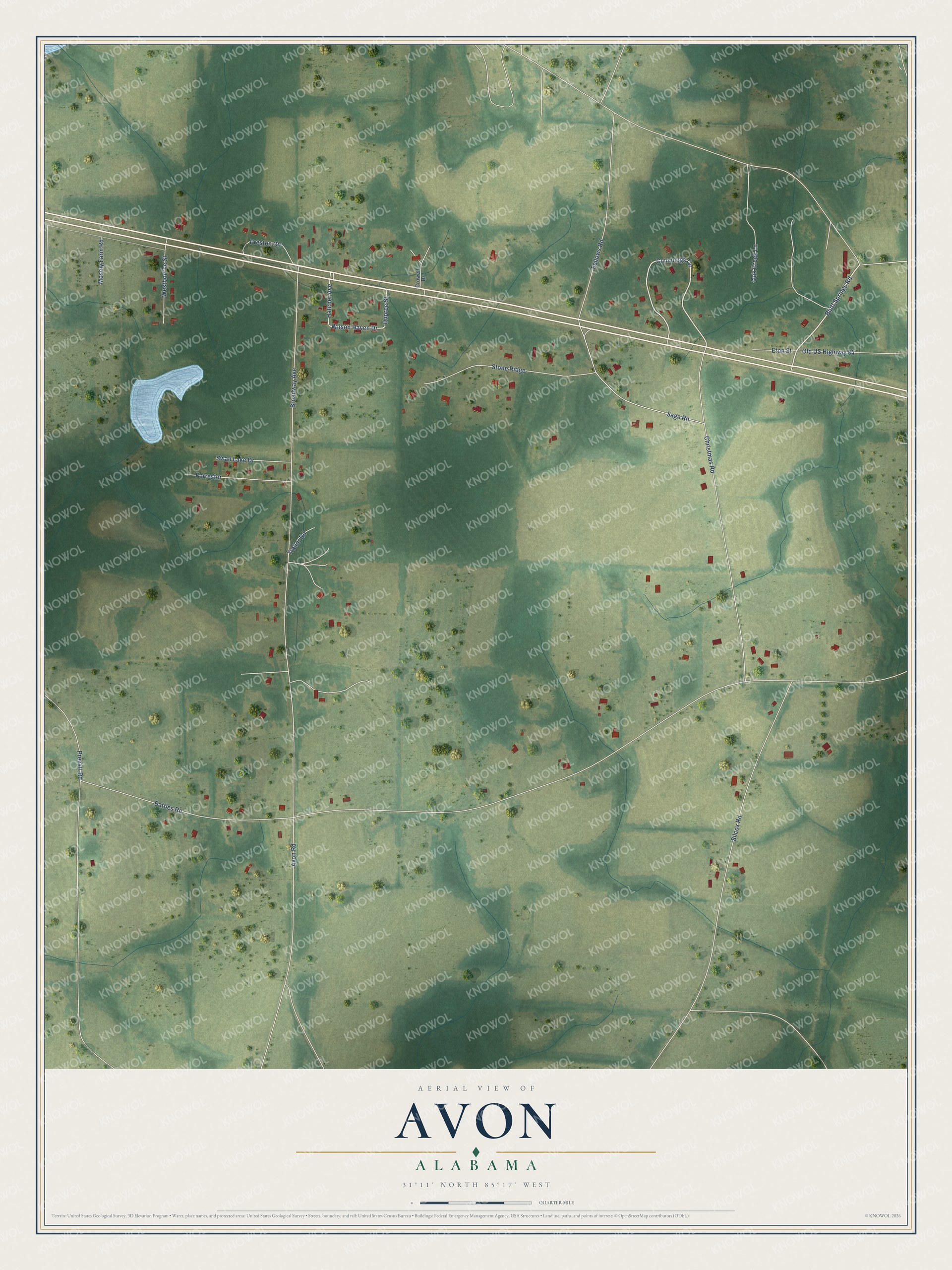 Watermarked full-map preview of Avon, Alabama