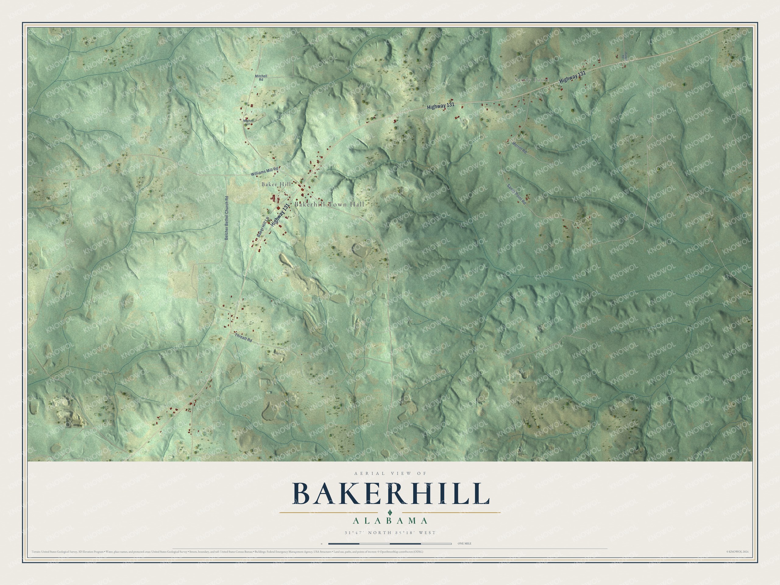 Watermarked full-map preview of Bakerhill, Alabama