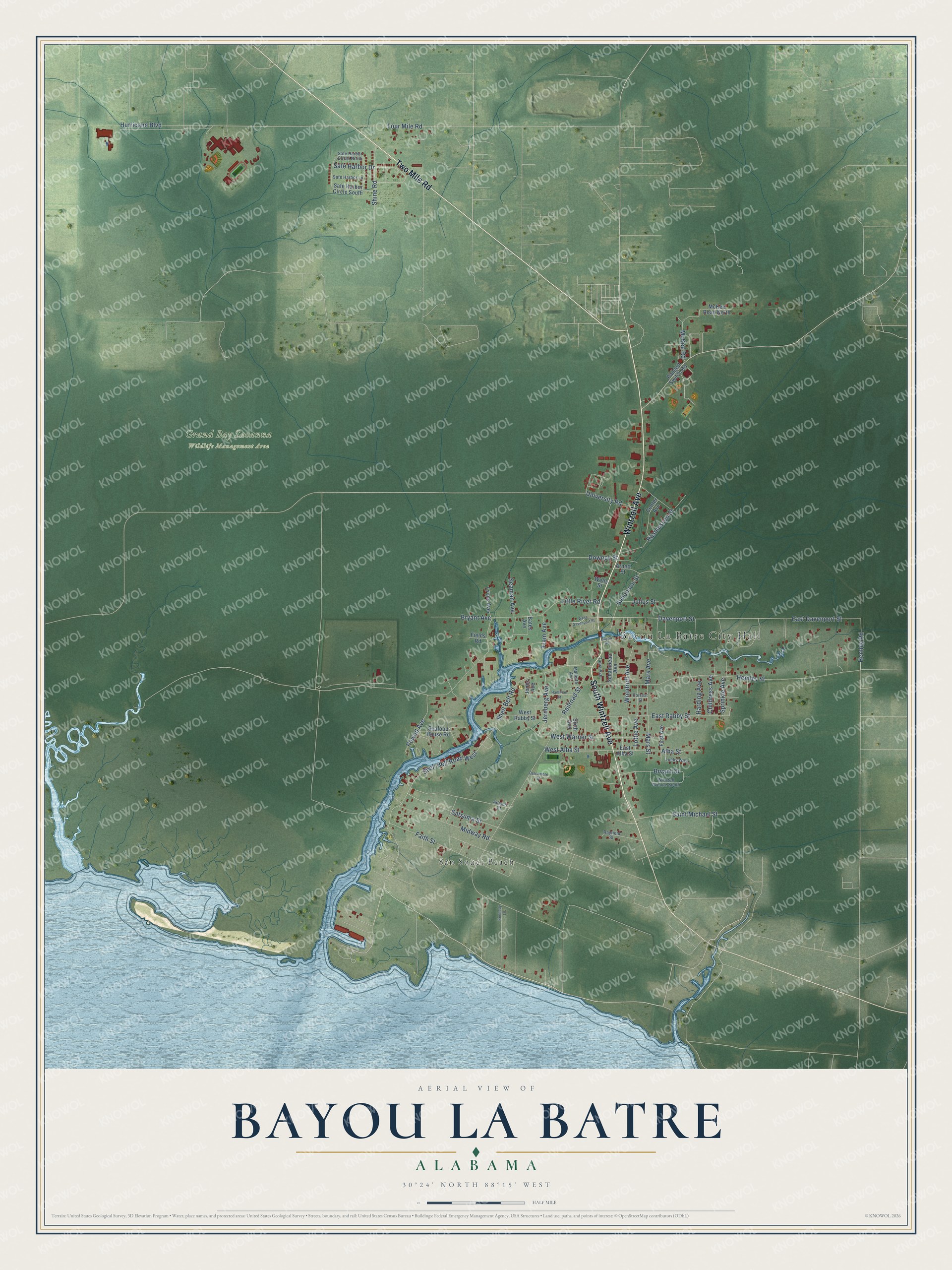 Watermarked full-map preview of Bayou La Batre, Alabama