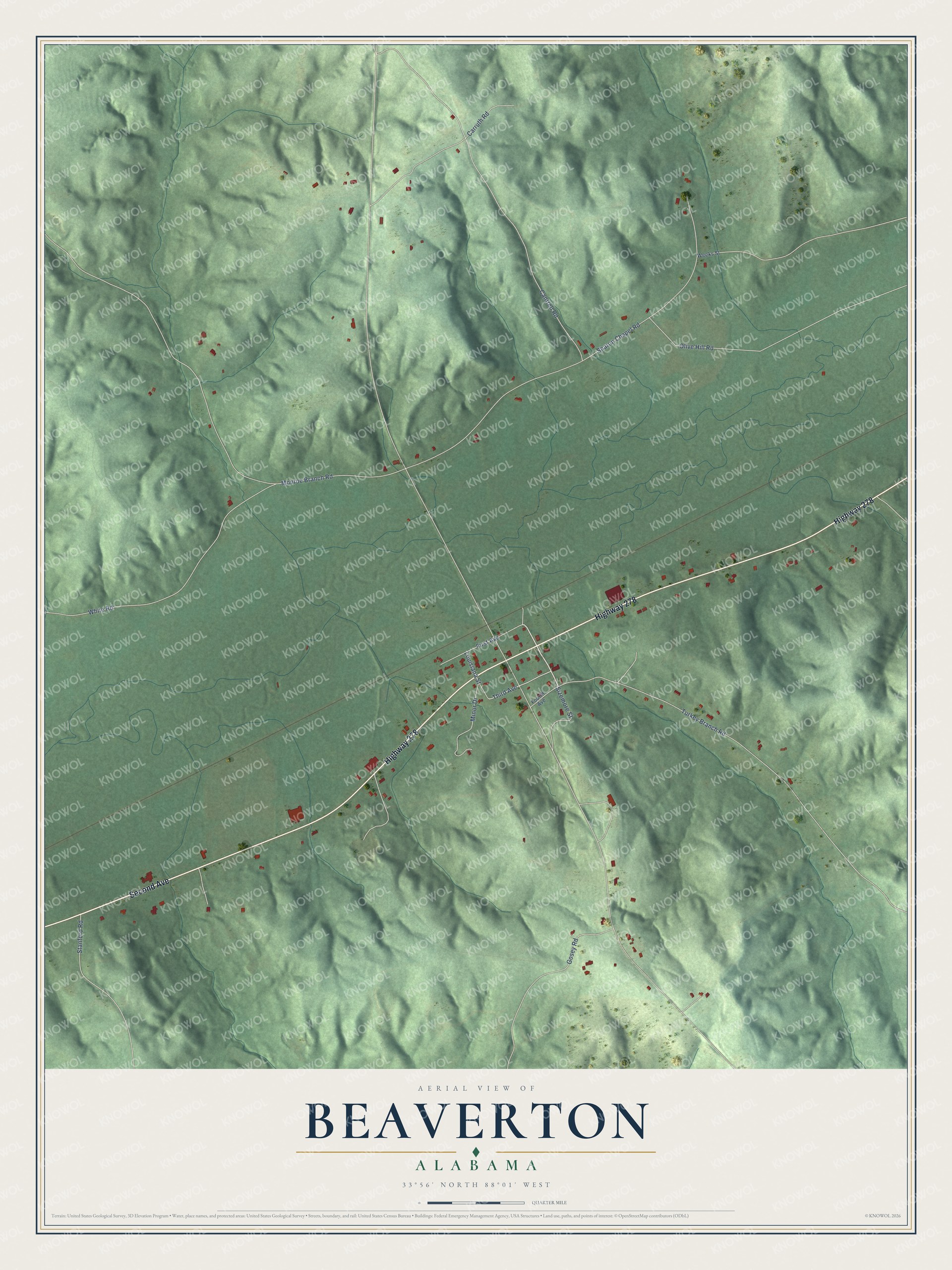 Watermarked full-map preview of Beaverton, Alabama