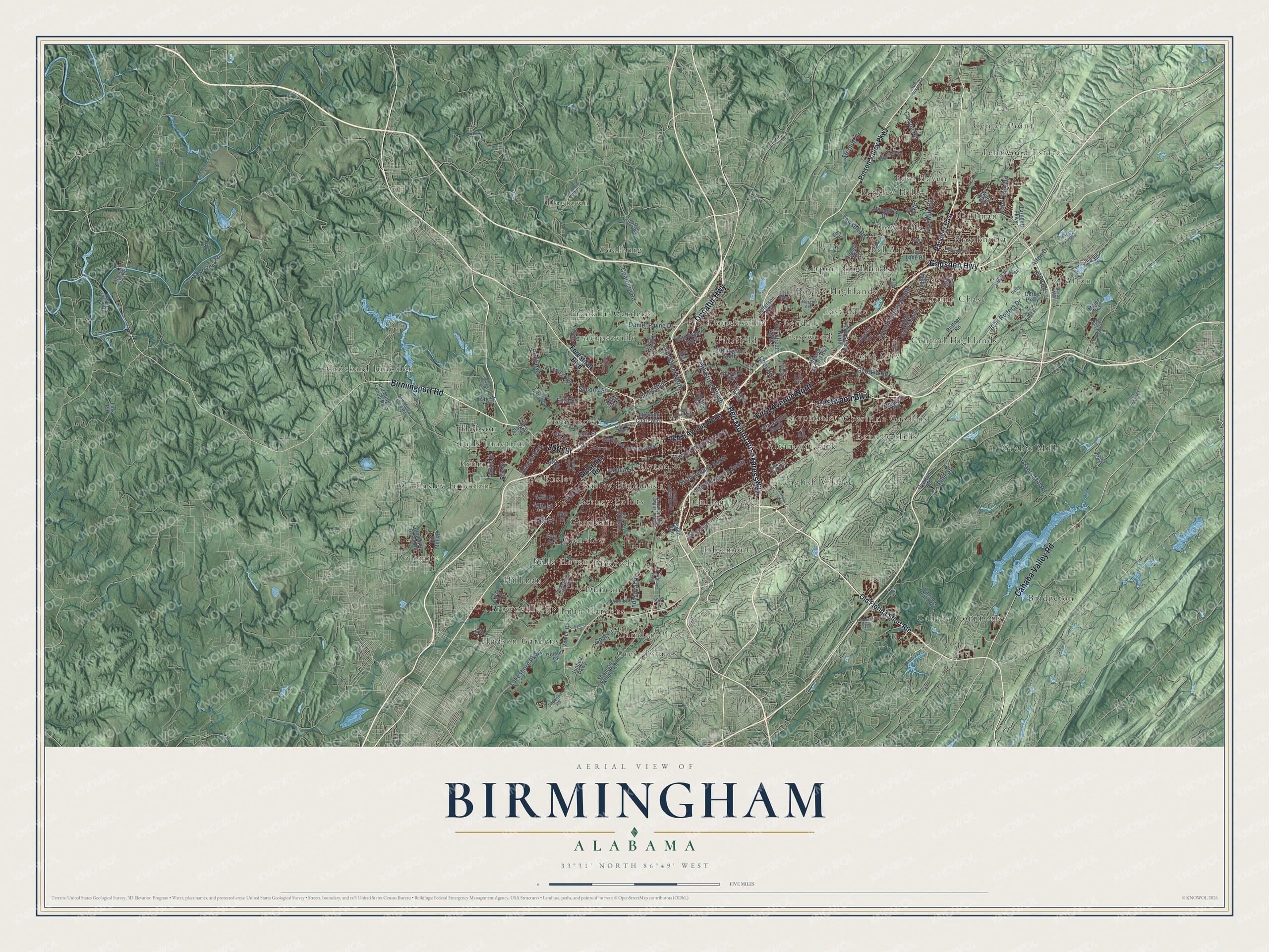 Watermarked full-map preview of Birmingham, Alabama
