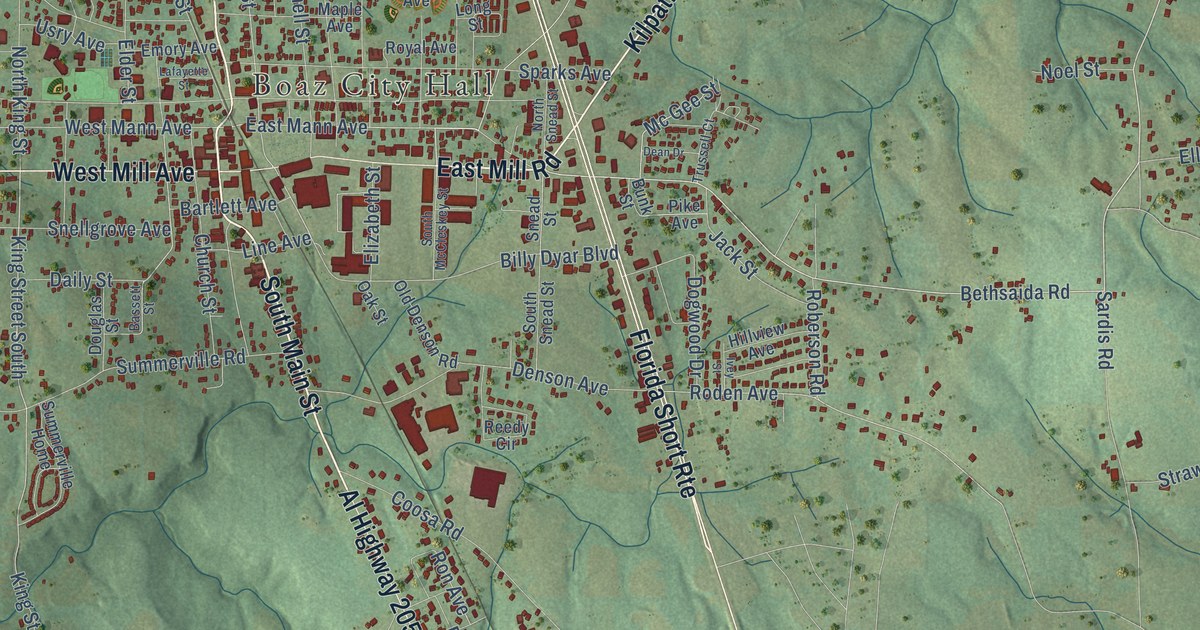 Map of Boaz, Alabama in 2026