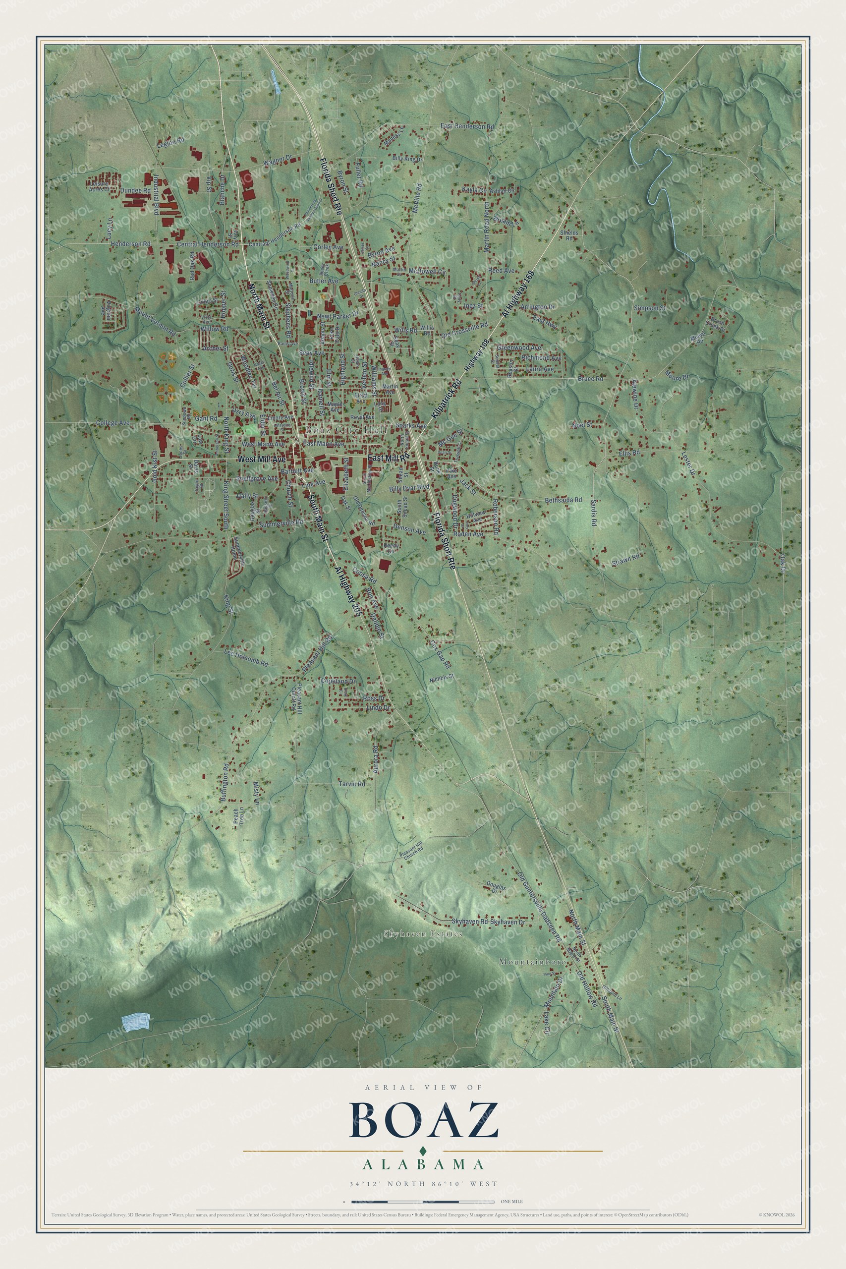 Watermarked full-map preview of Boaz, Alabama