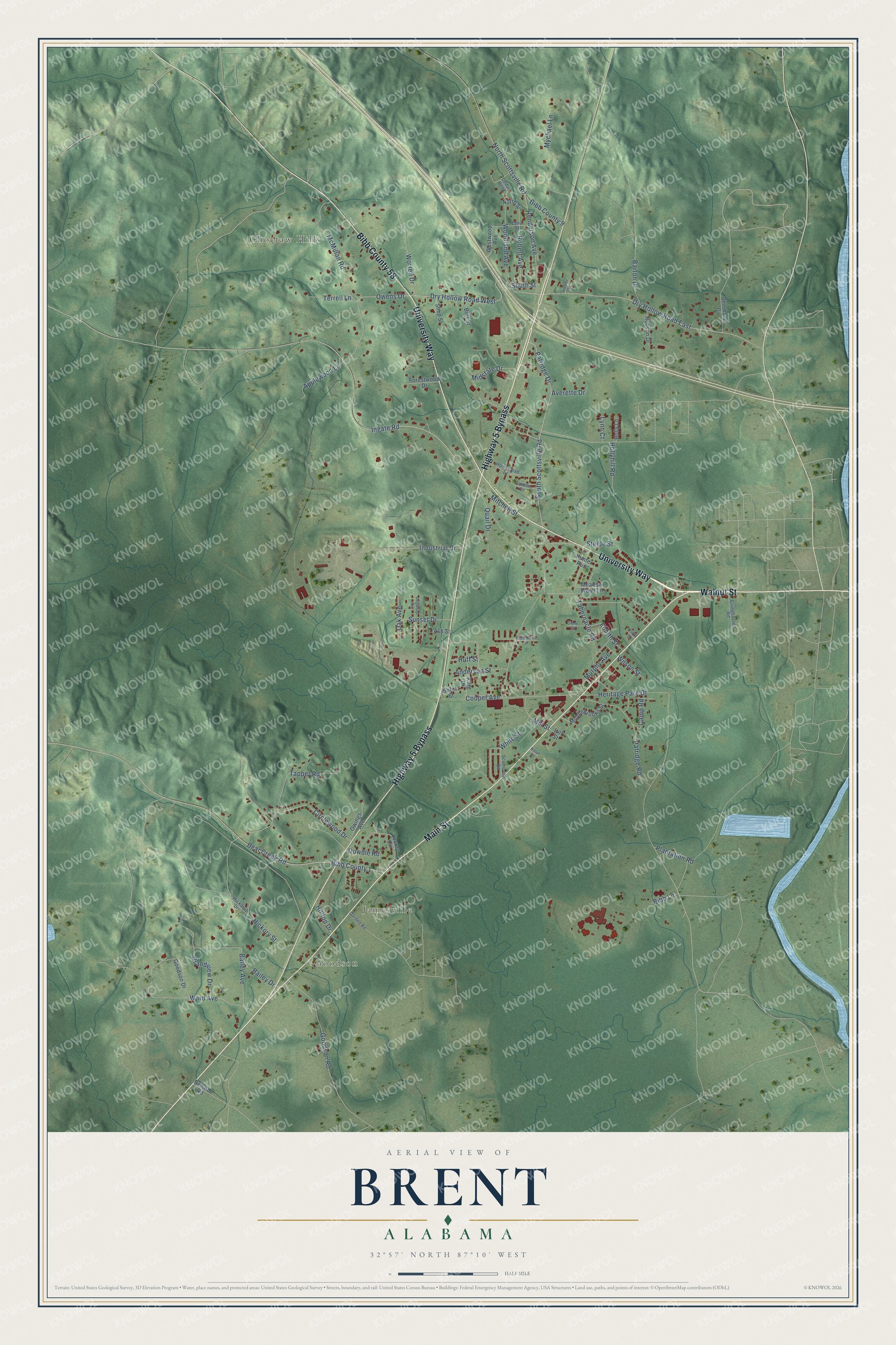 Watermarked full-map preview of Brent, Alabama
