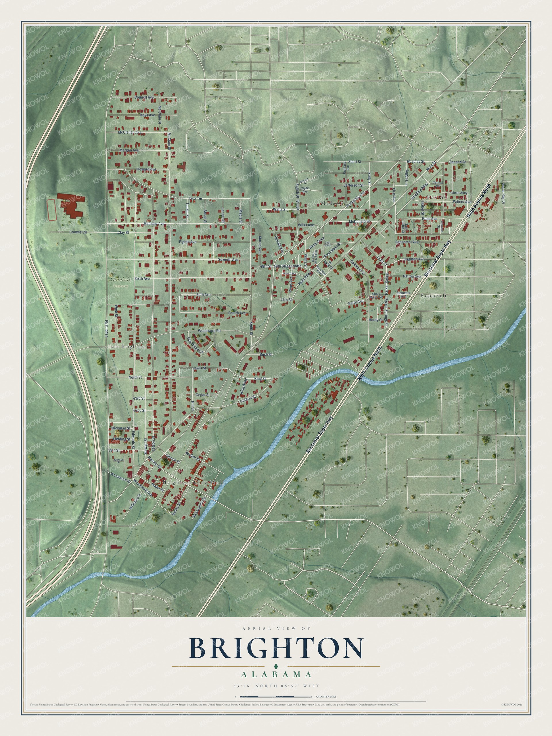 Watermarked full-map preview of Brighton, Alabama