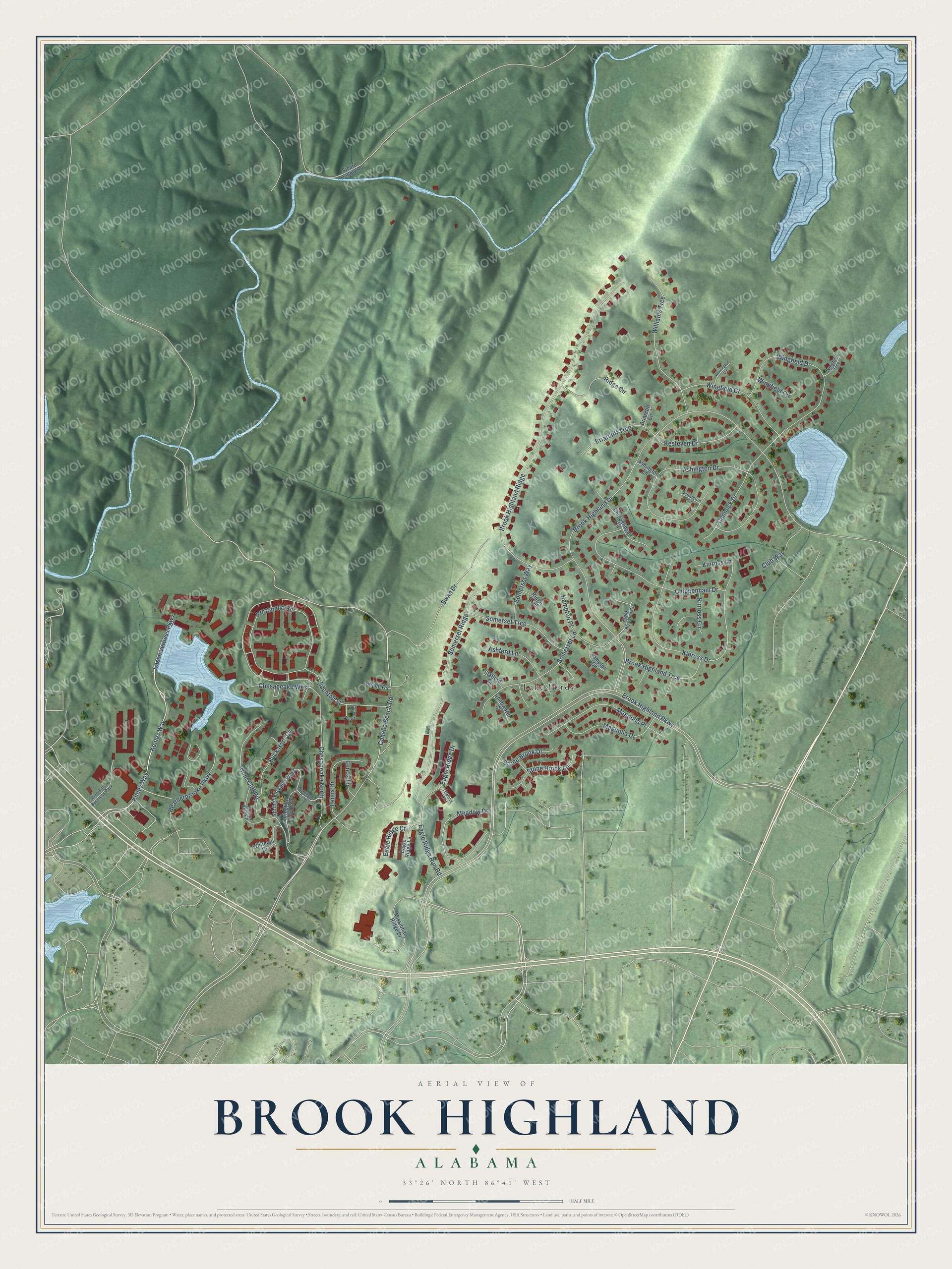 Watermarked full-map preview of Brook Highland, Alabama