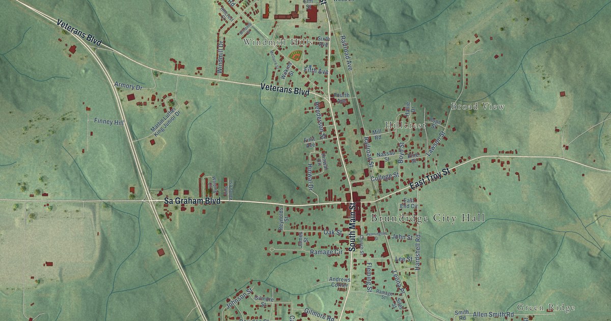 Map of Brundidge, Alabama in 2026