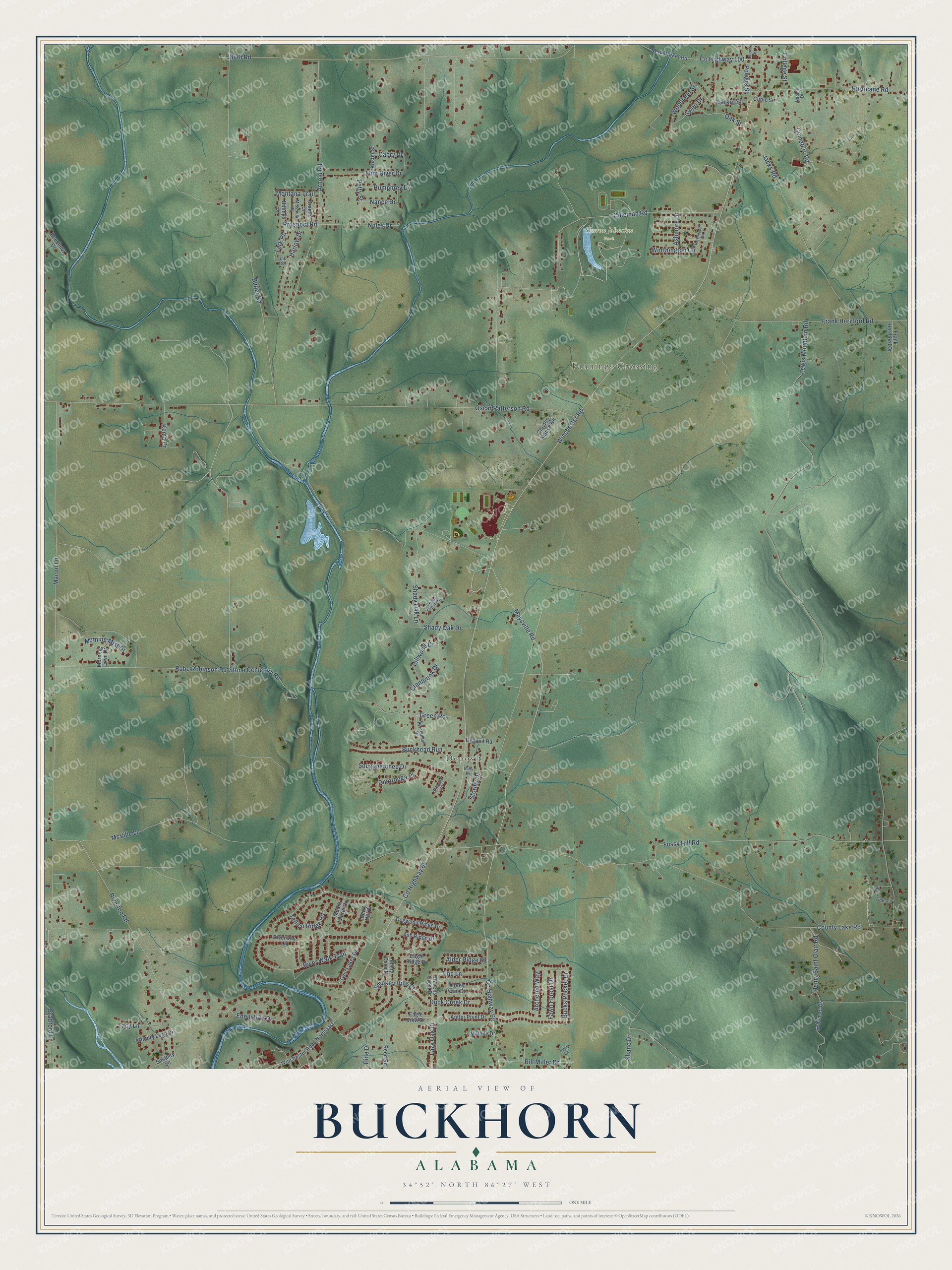 Watermarked full-map preview of Buckhorn, Alabama