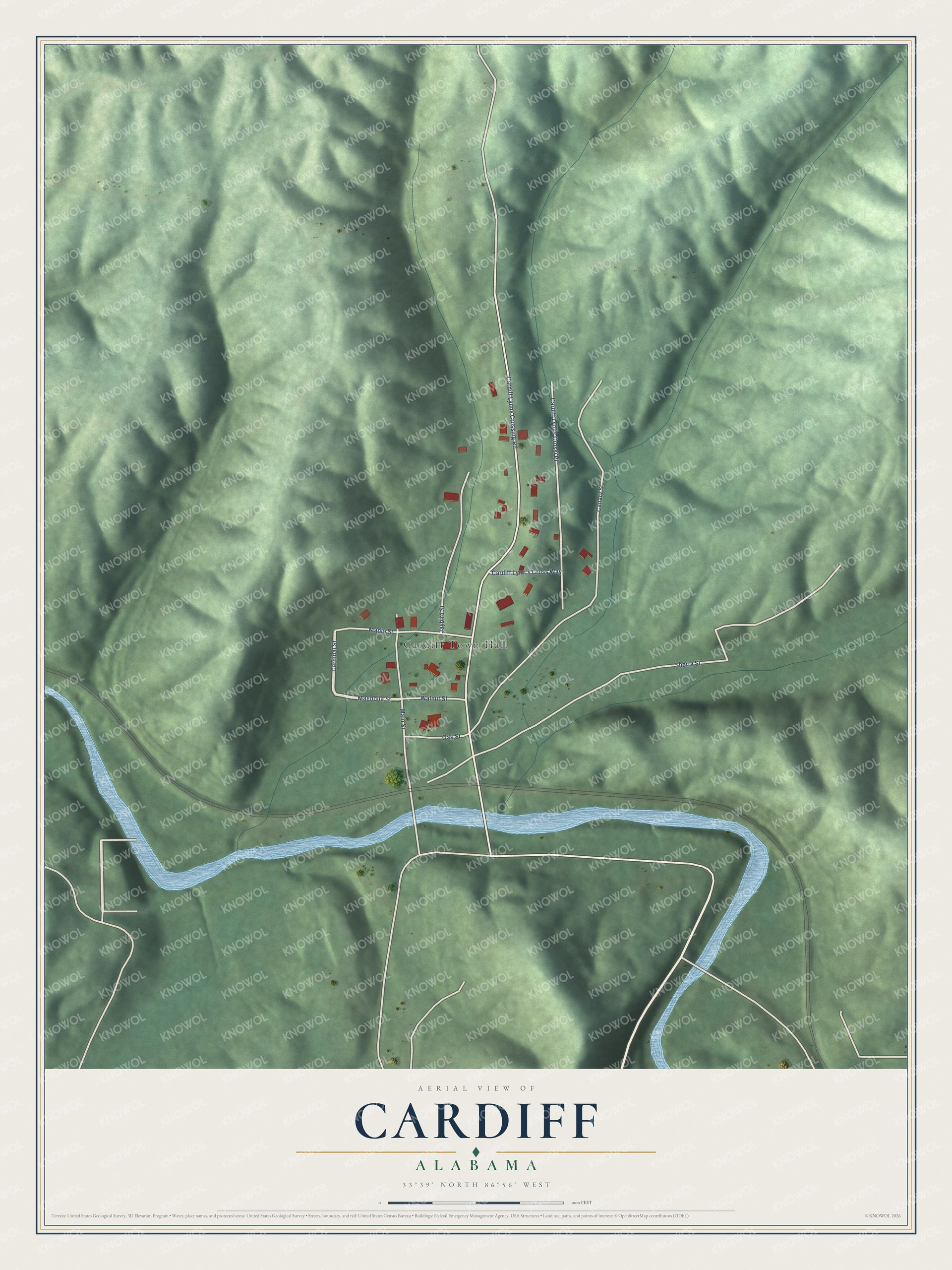 Watermarked full-map preview of Cardiff, Alabama