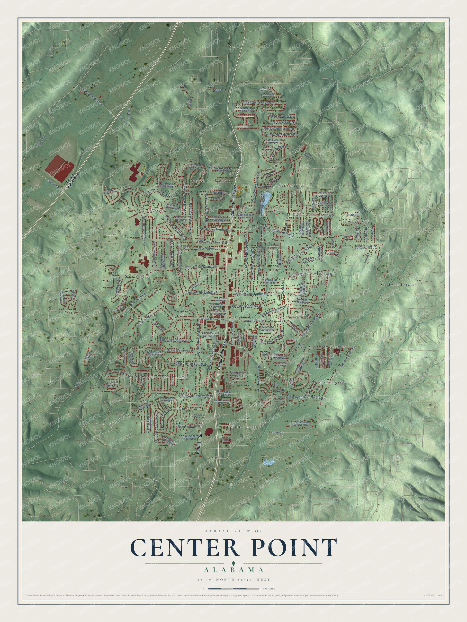 Watermarked full-map preview of Center Point, Alabama