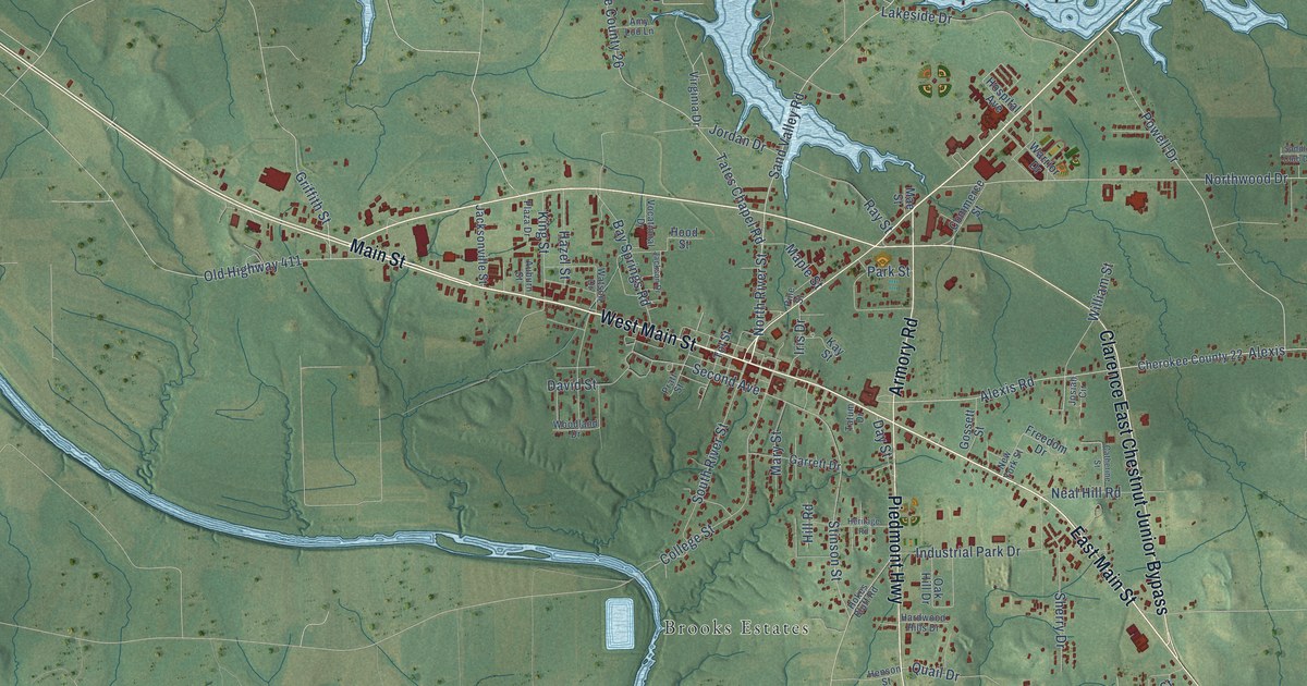 Map of Centre, Alabama in 2026