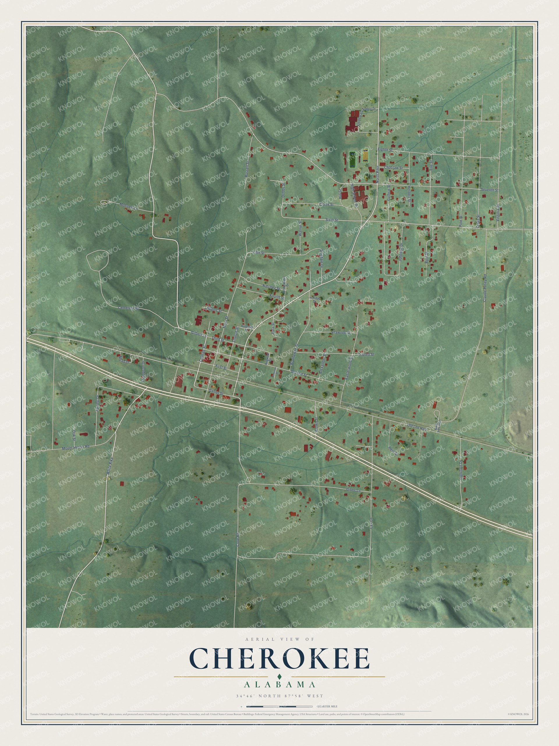 Watermarked full-map preview of Cherokee, Alabama