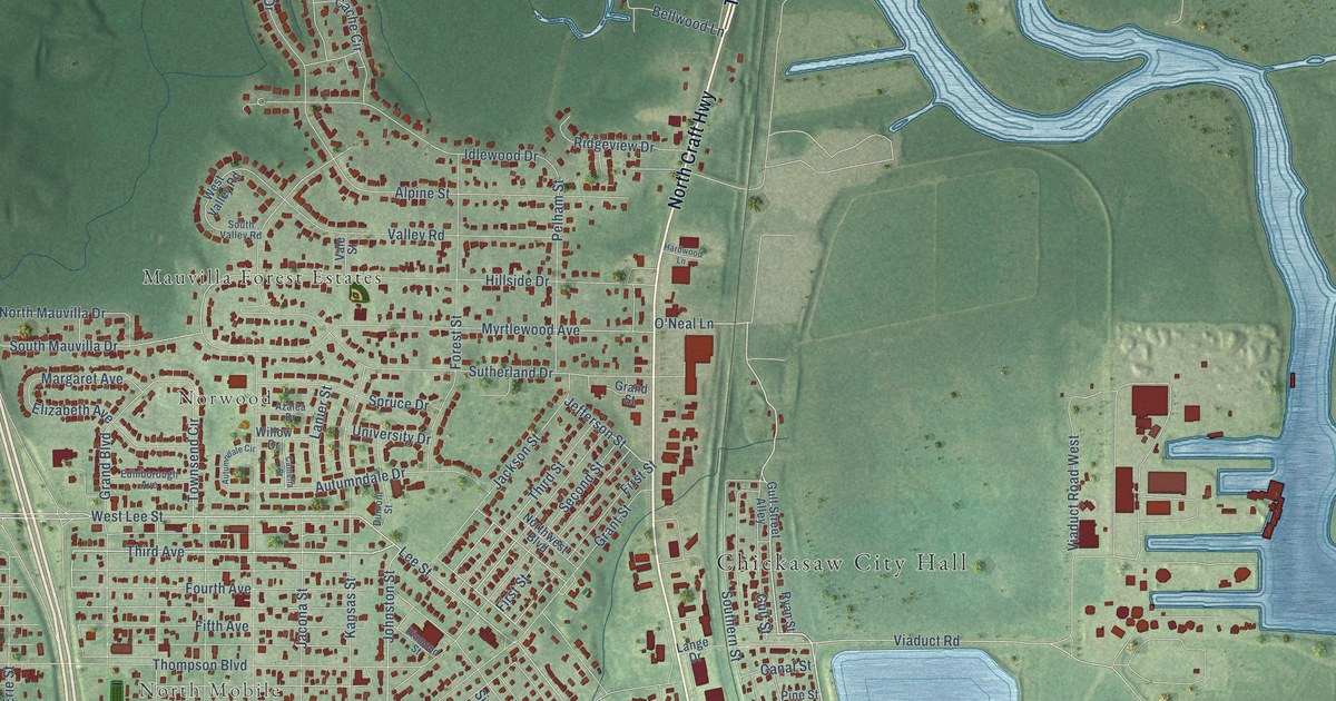 Map of Chickasaw, Alabama in 2026