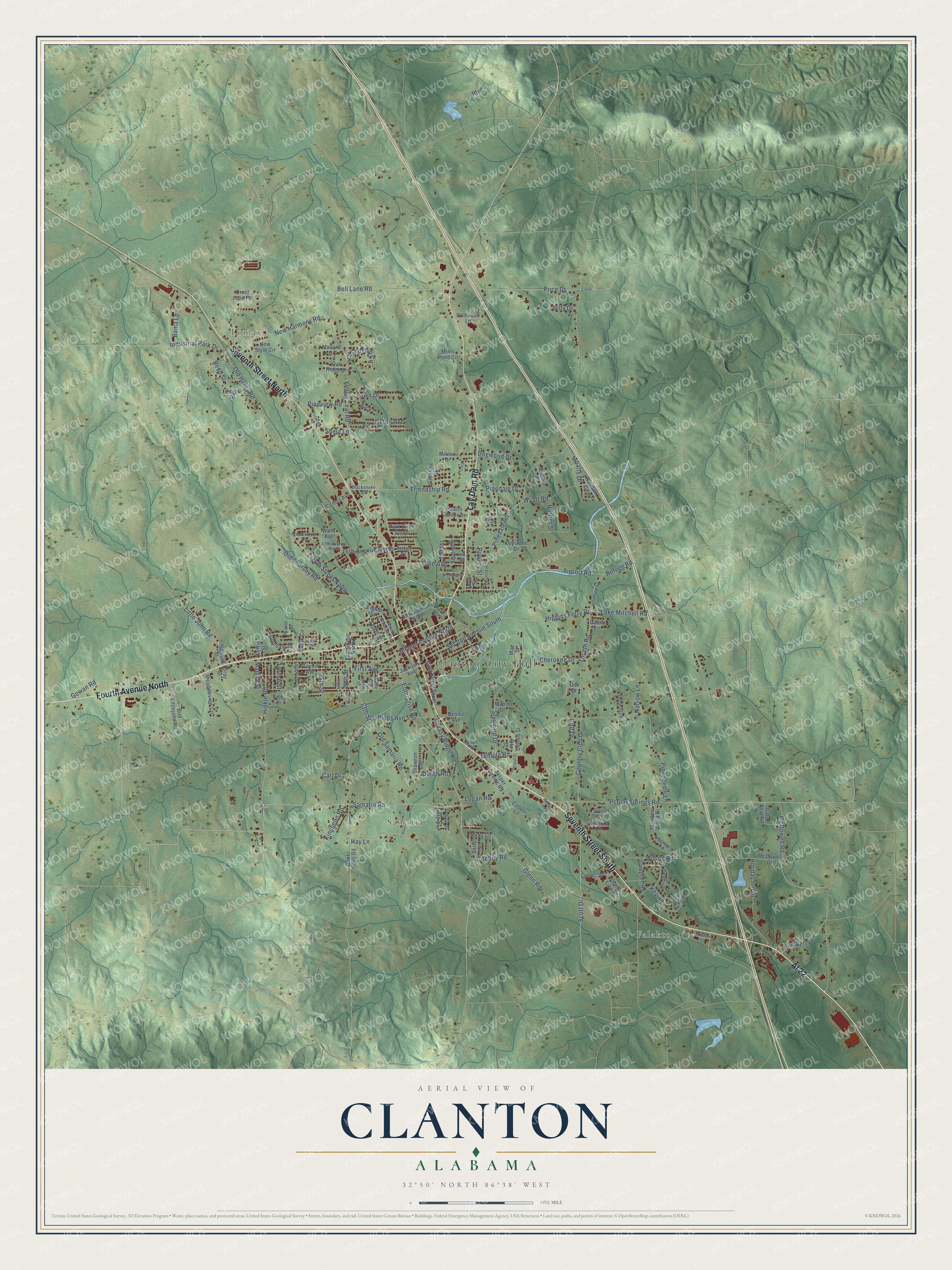 Watermarked full-map preview of Clanton, Alabama