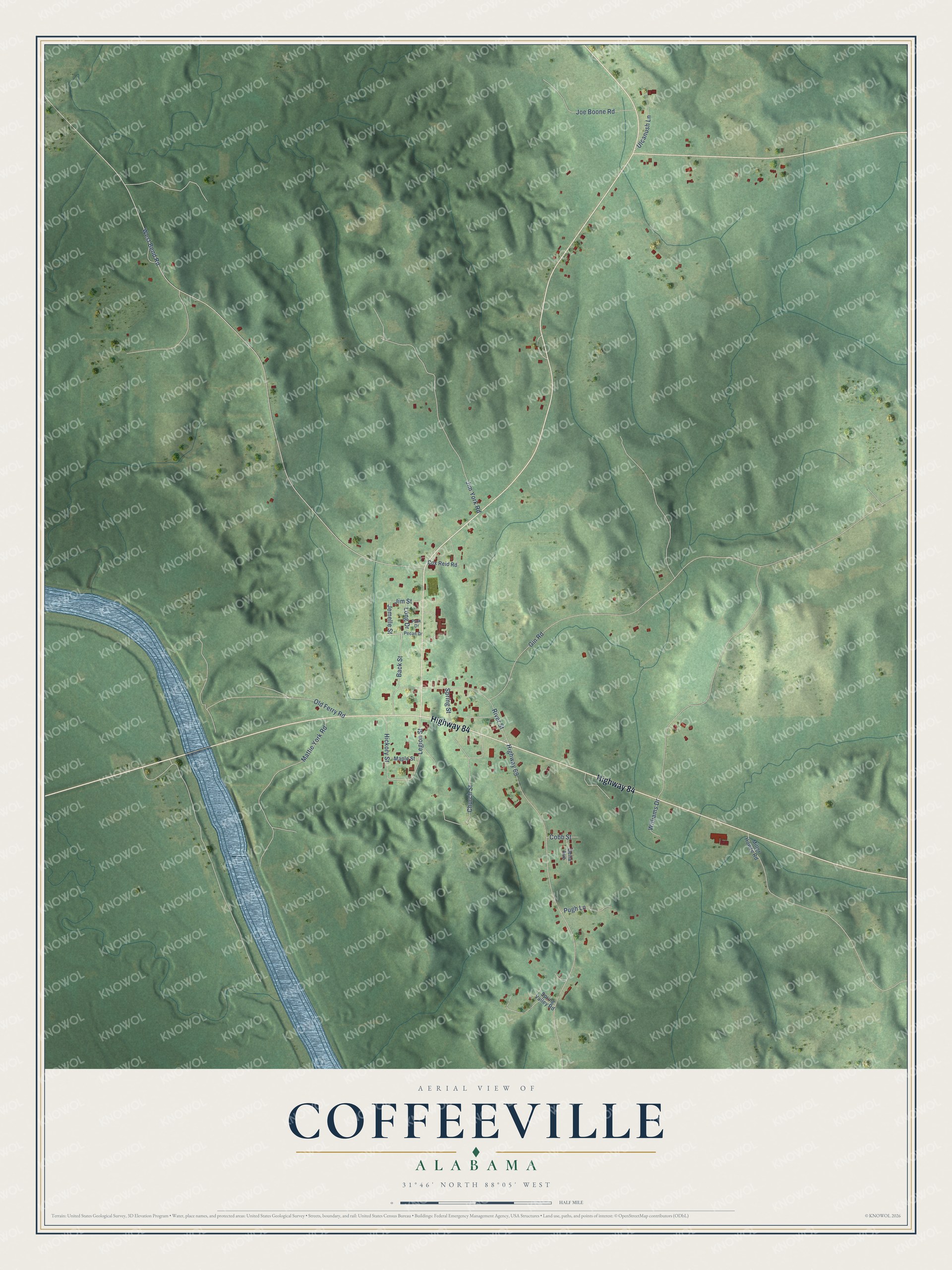 Watermarked full-map preview of Coffeeville, Alabama