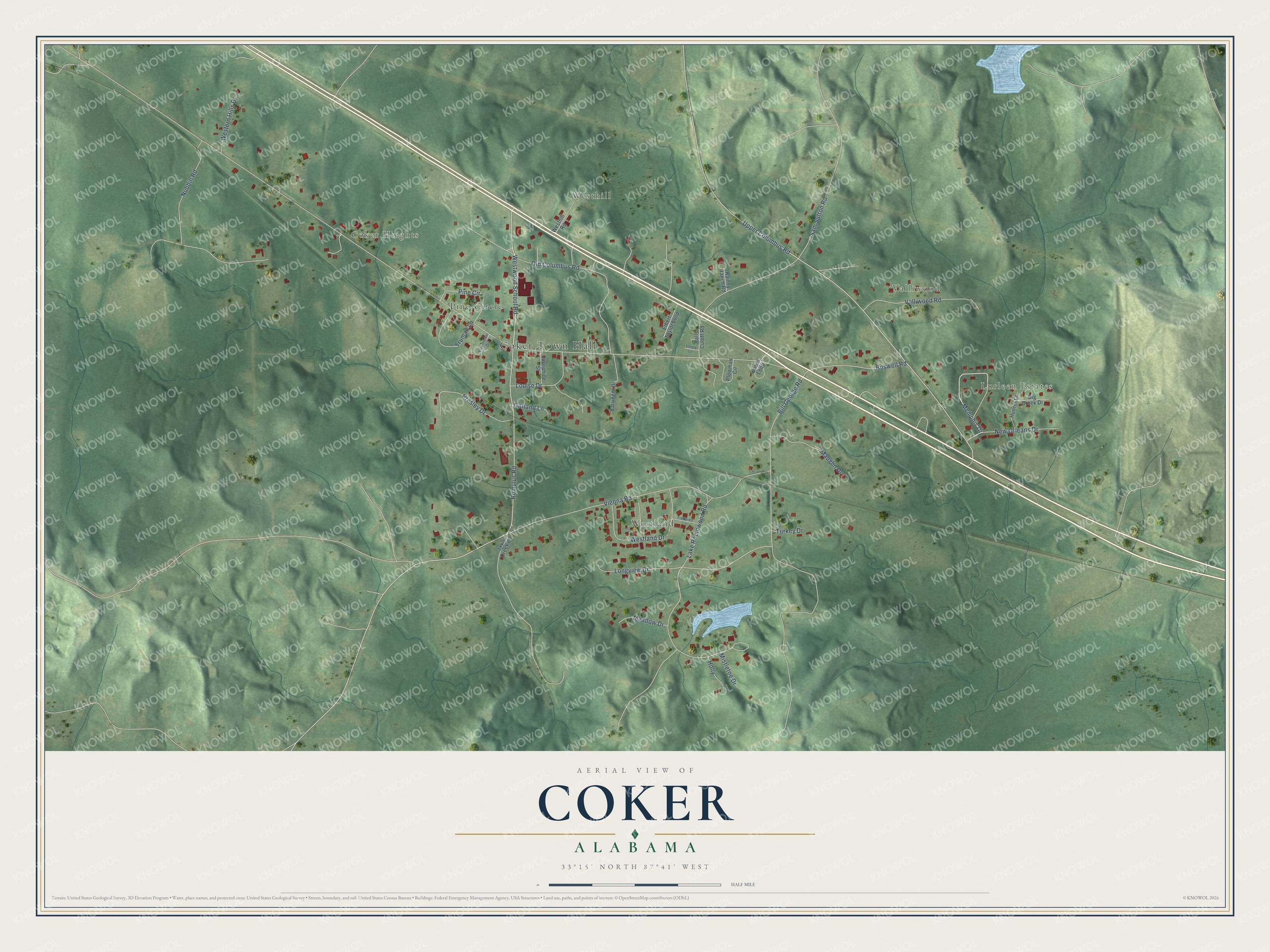 Watermarked full-map preview of Coker, Alabama