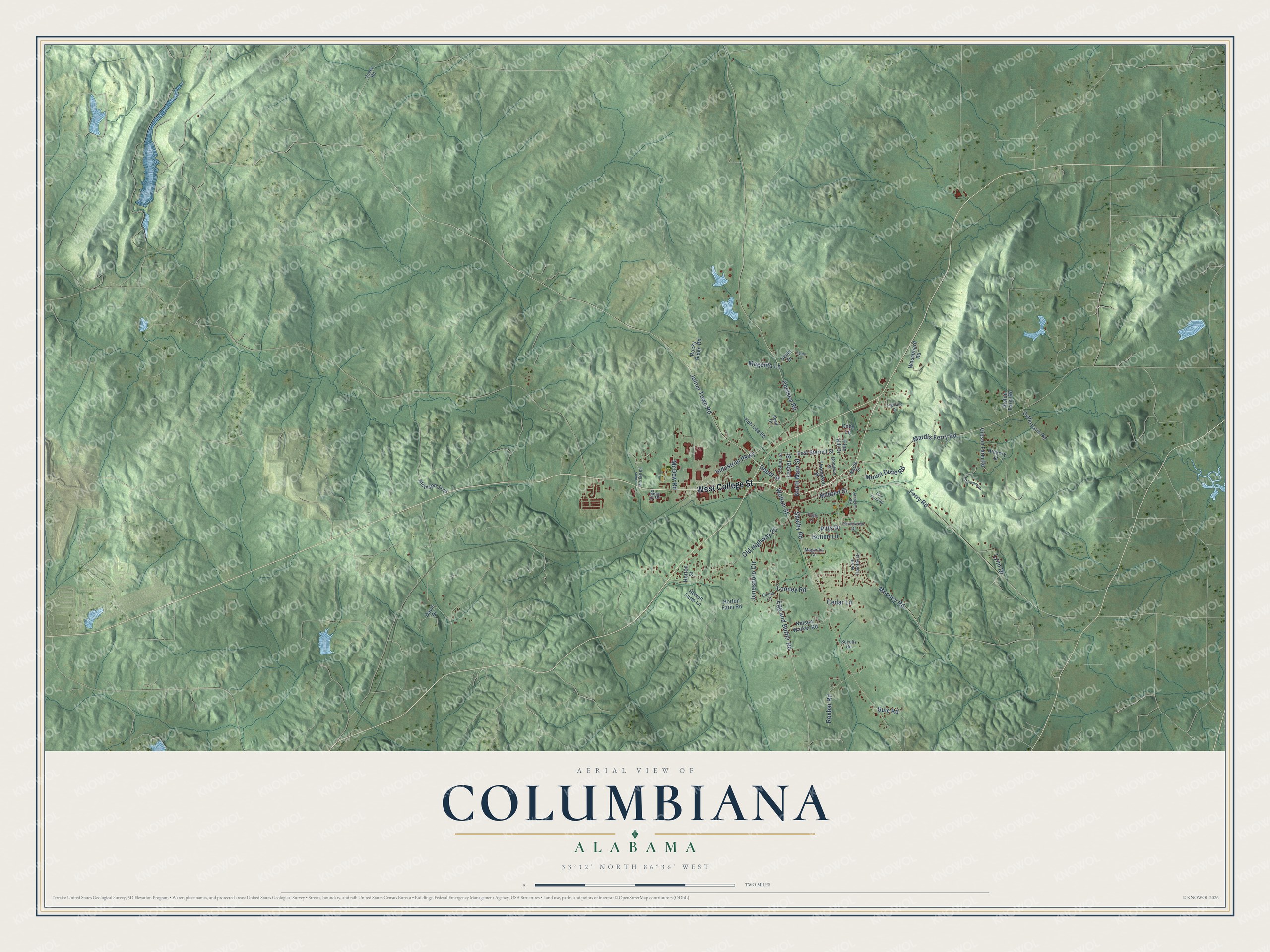 Watermarked full-map preview of Columbiana, Alabama