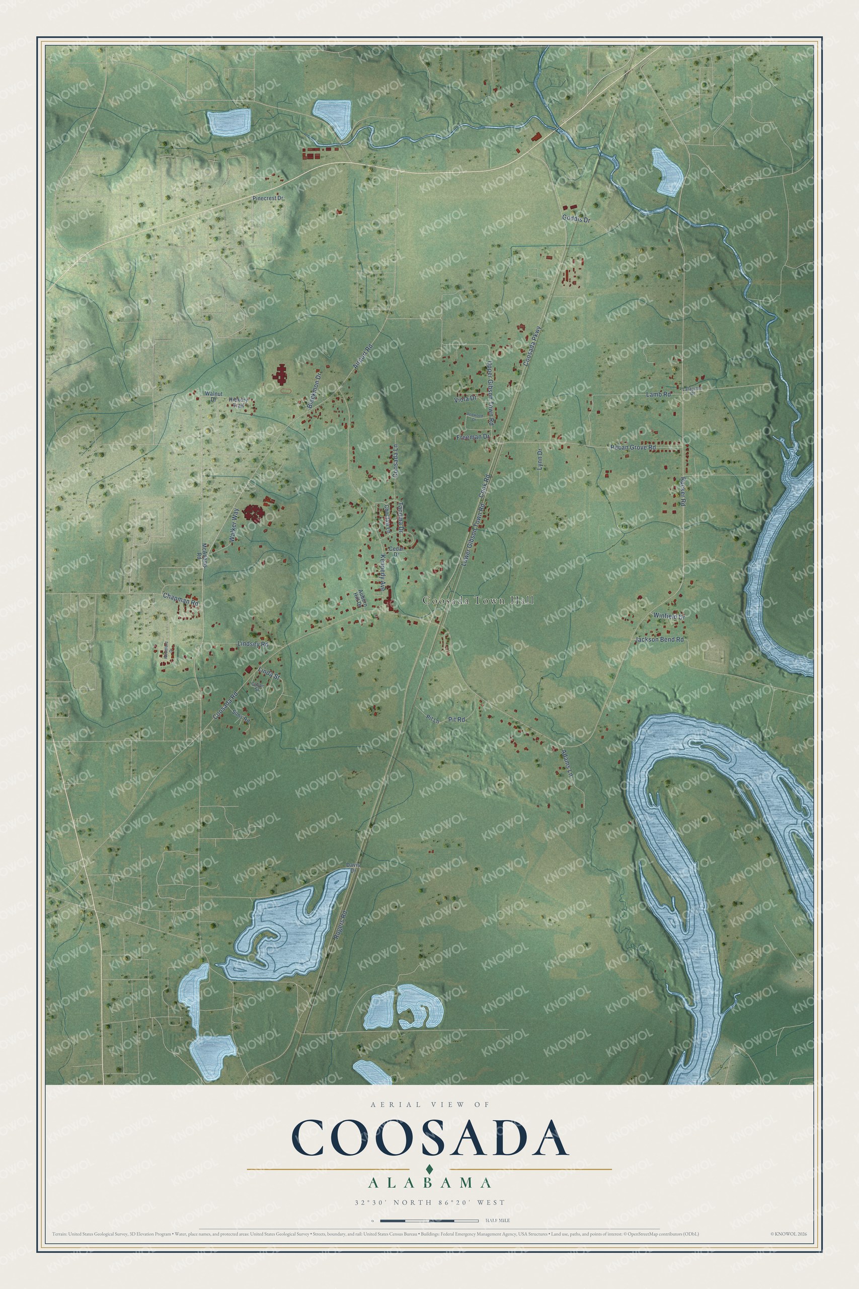 Watermarked full-map preview of Coosada, Alabama