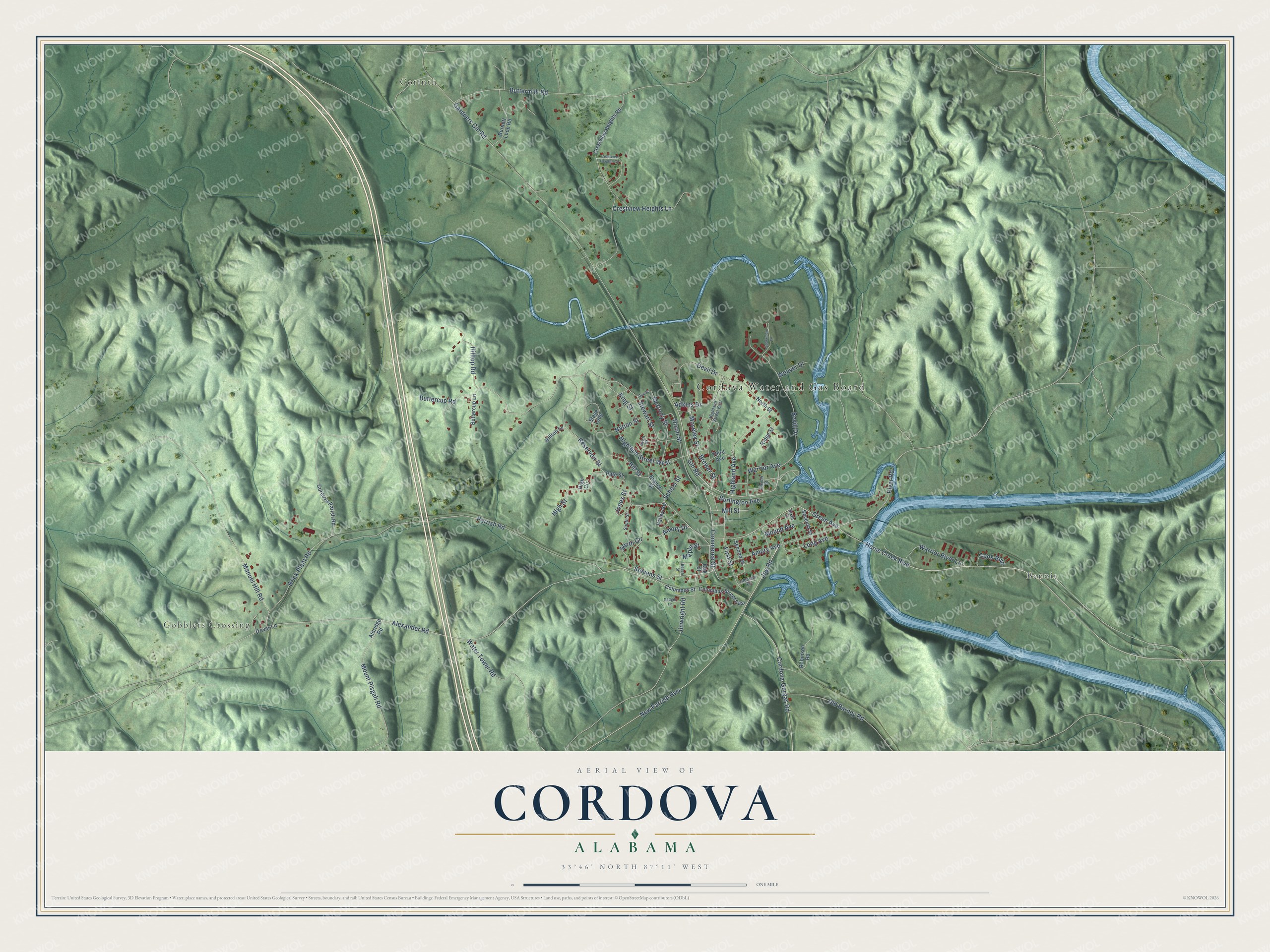 Watermarked full-map preview of Cordova, Alabama
