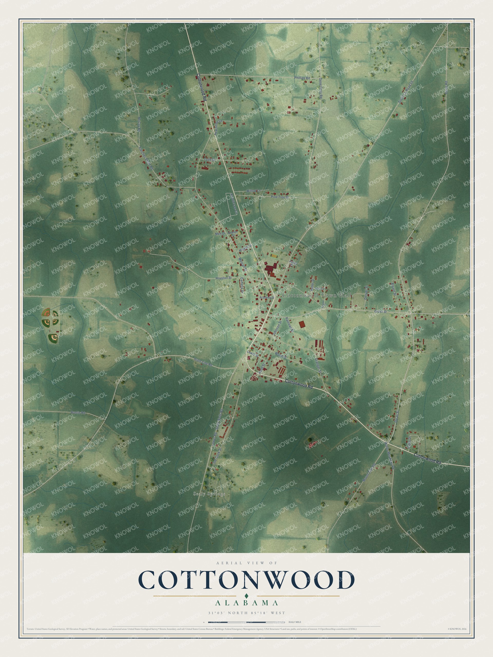 Watermarked full-map preview of Cottonwood, Alabama