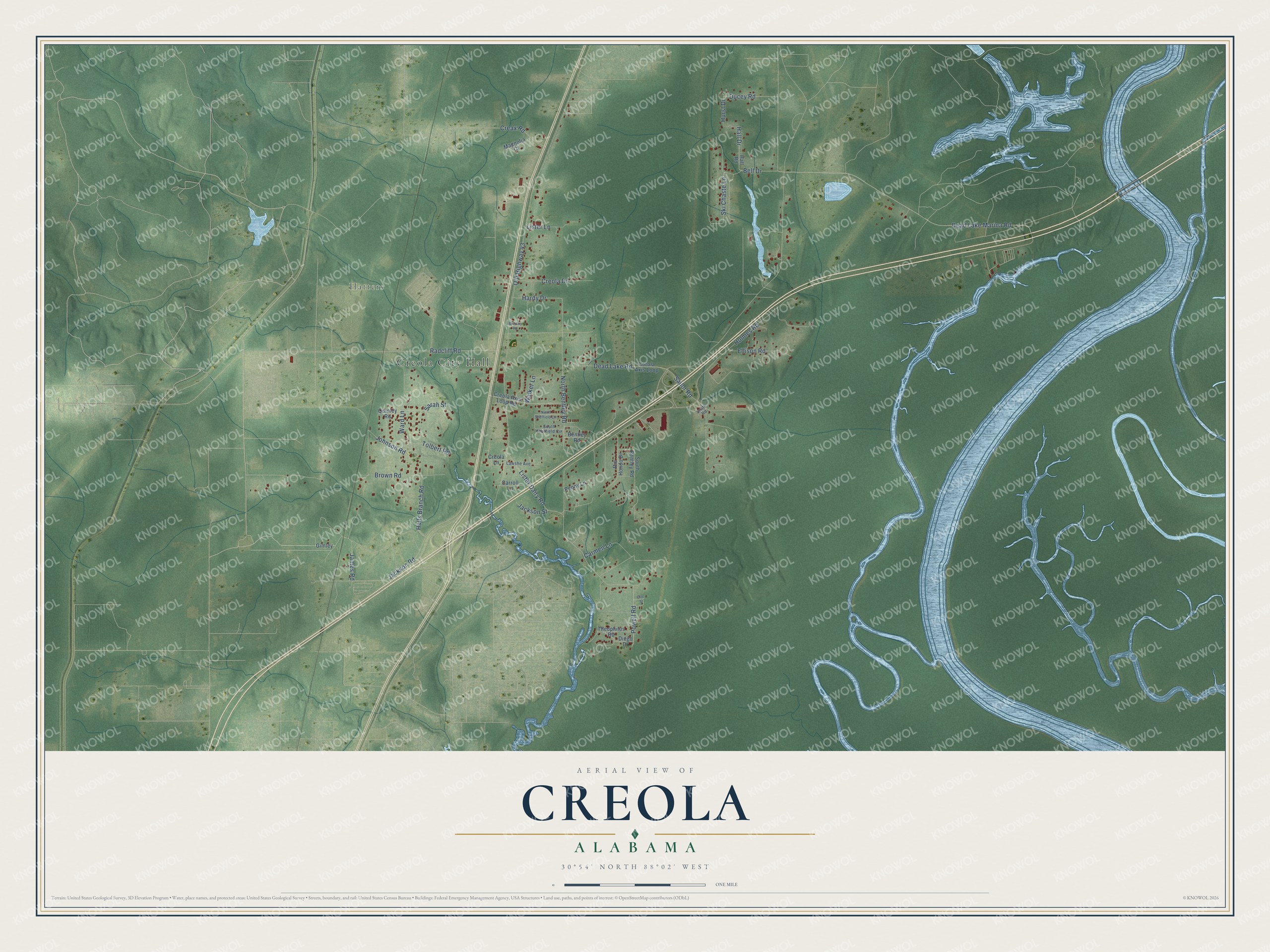 Watermarked full-map preview of Creola, Alabama