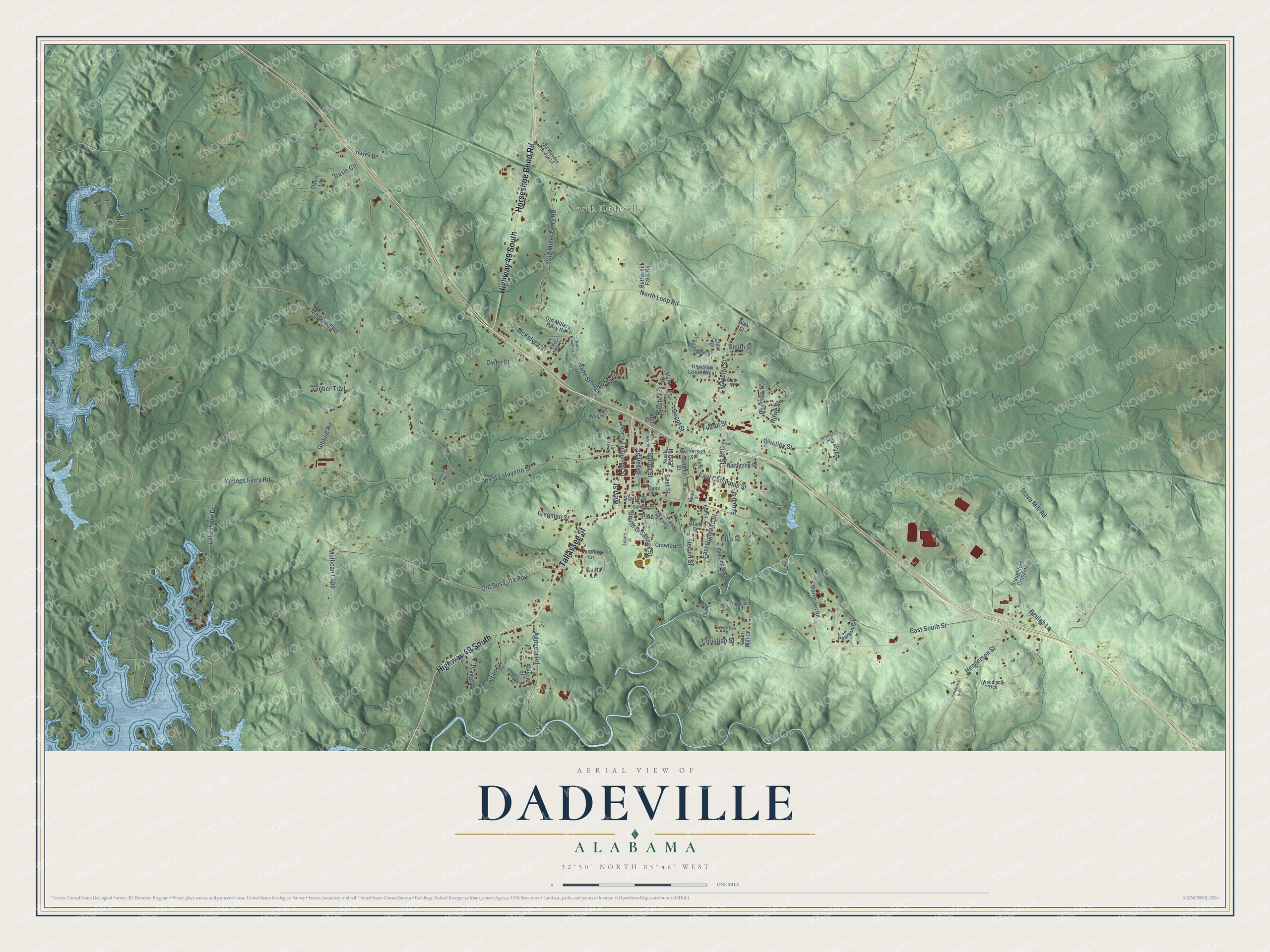 Watermarked full-map preview of Dadeville, Alabama