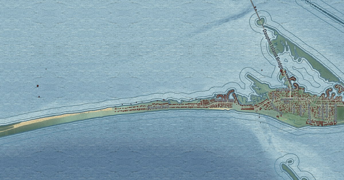 Map of Dauphin Island, Alabama in 2026