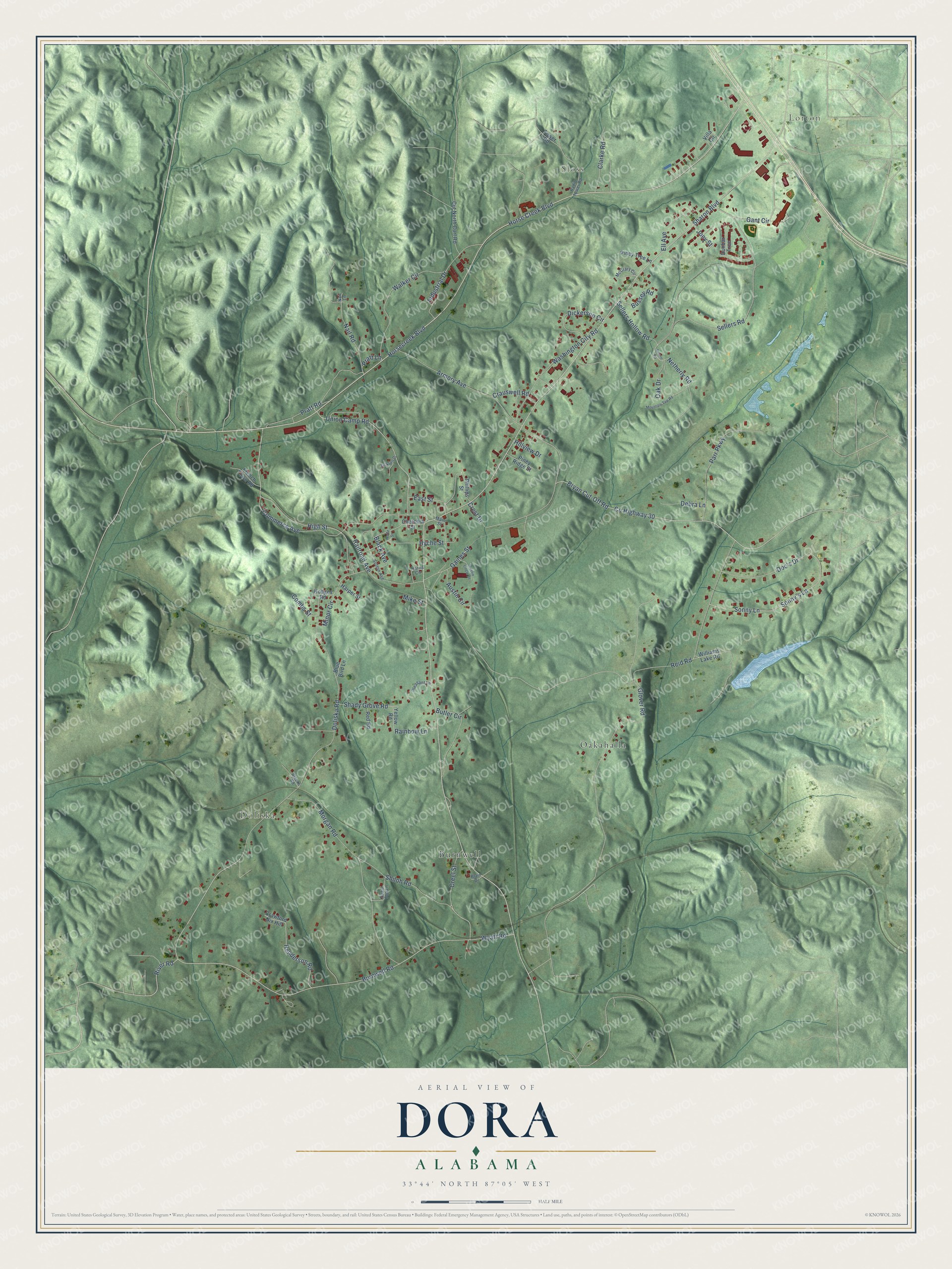 Watermarked full-map preview of Dora, Alabama