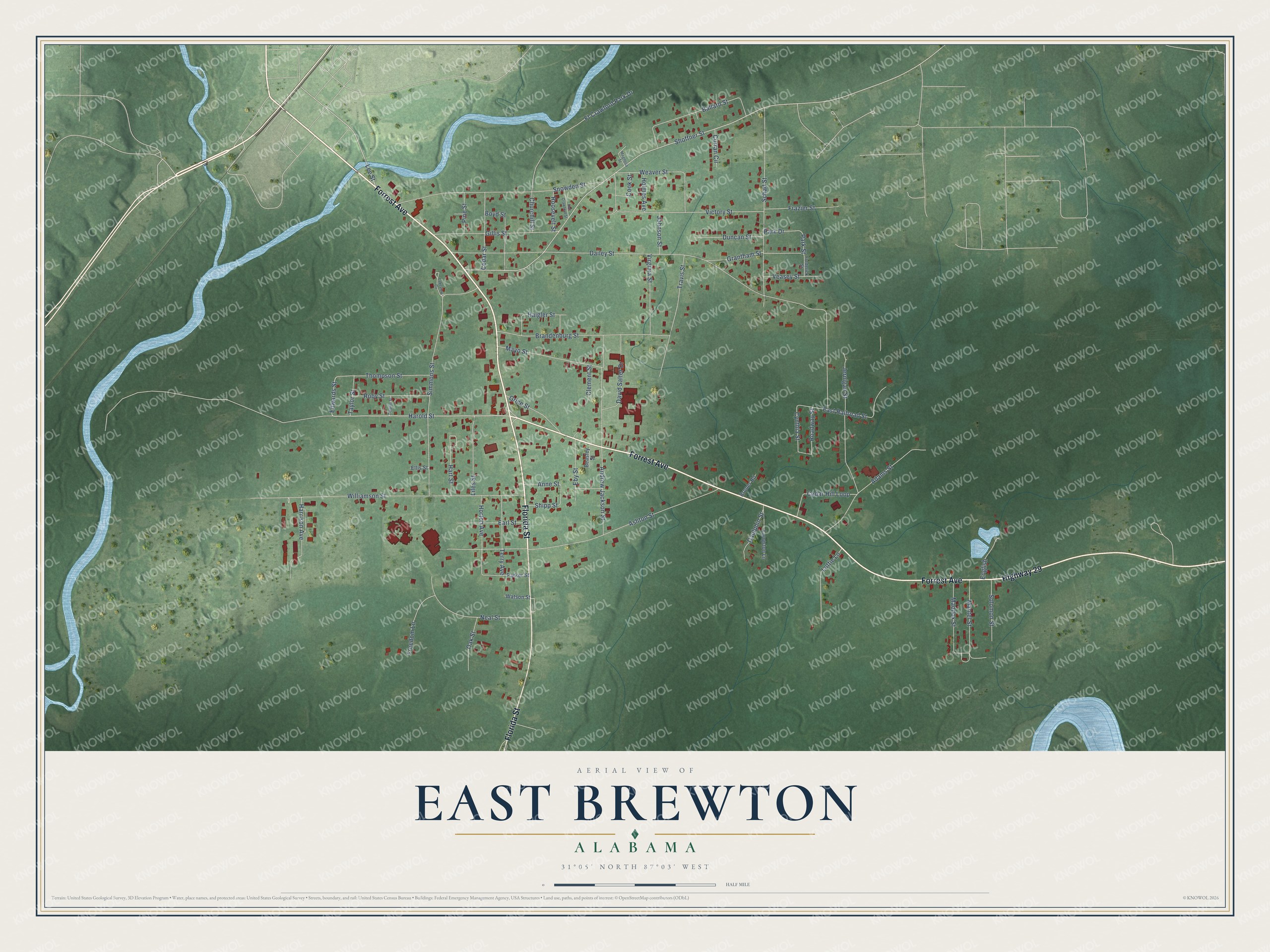 Watermarked full-map preview of East Brewton, Alabama