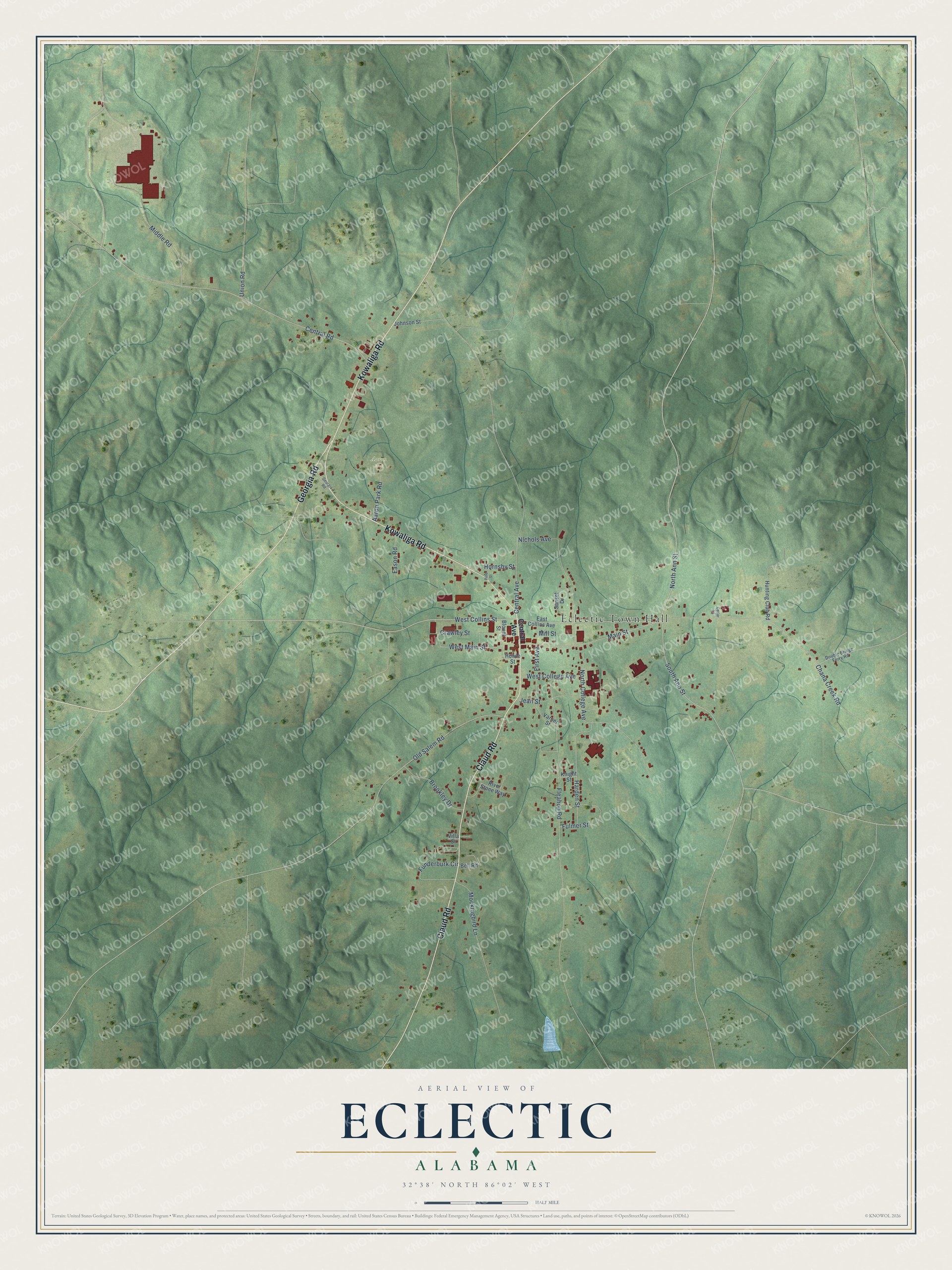Watermarked full-map preview of Eclectic, Alabama