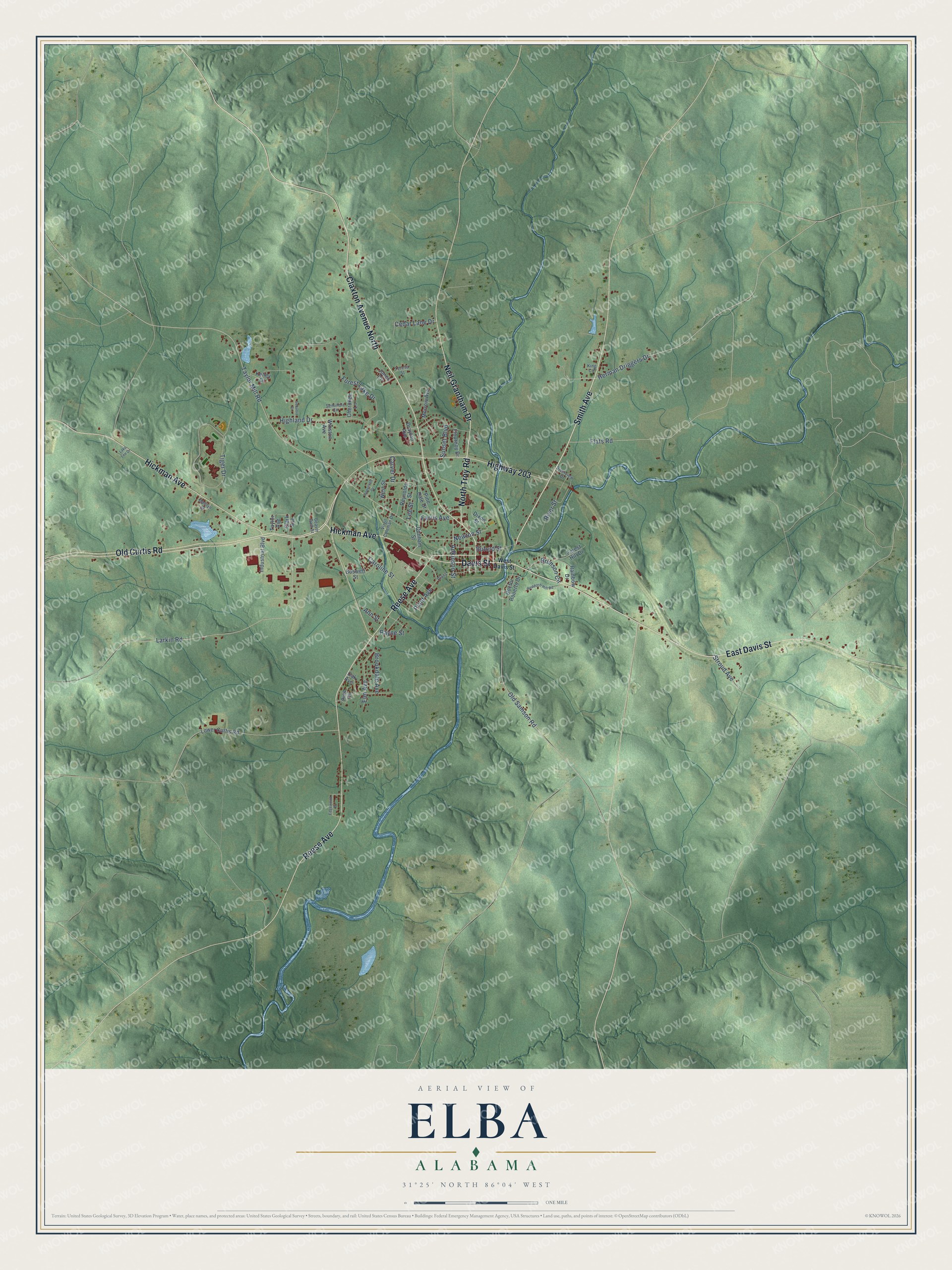 Watermarked full-map preview of Elba, Alabama