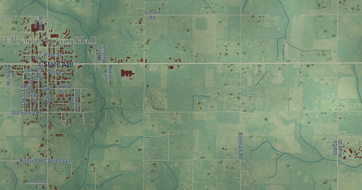 Map of Elberta, Alabama in 2026