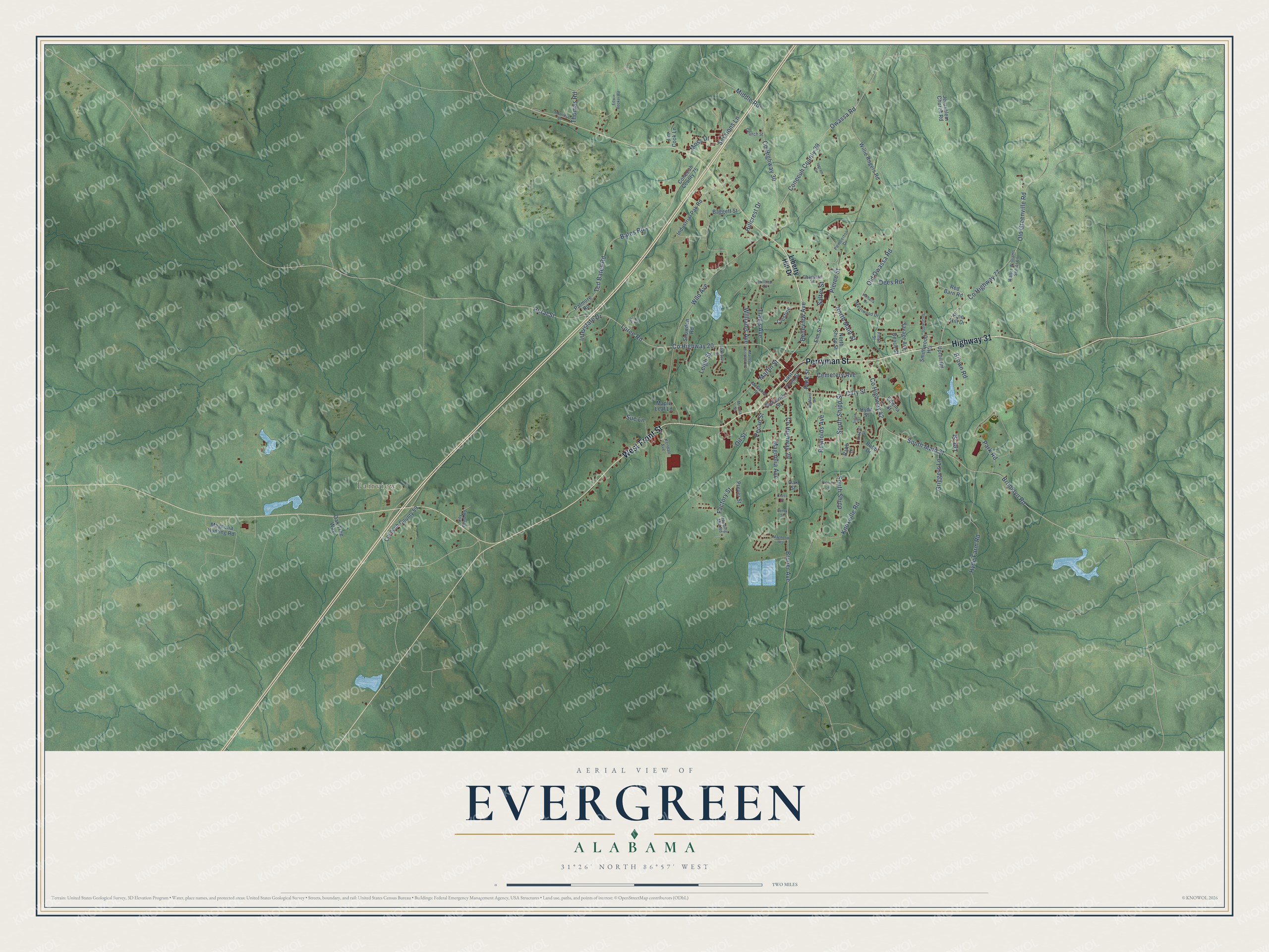 Watermarked full-map preview of Evergreen, Alabama