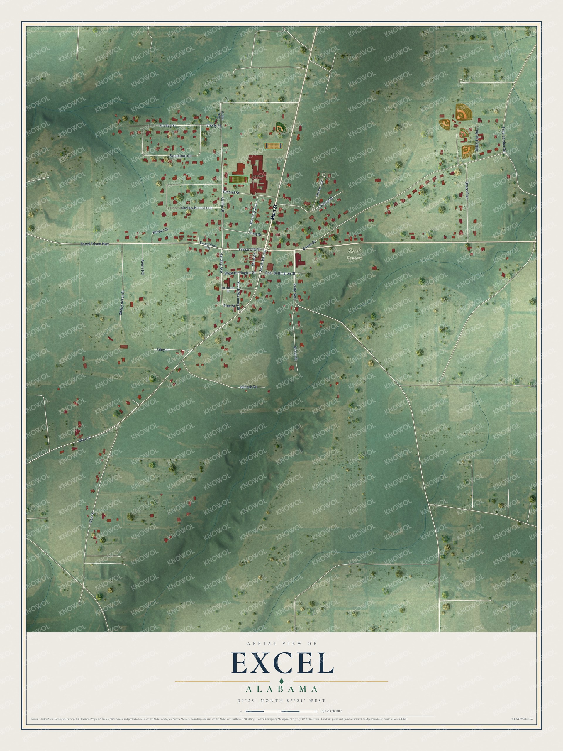 Watermarked full-map preview of Excel, Alabama