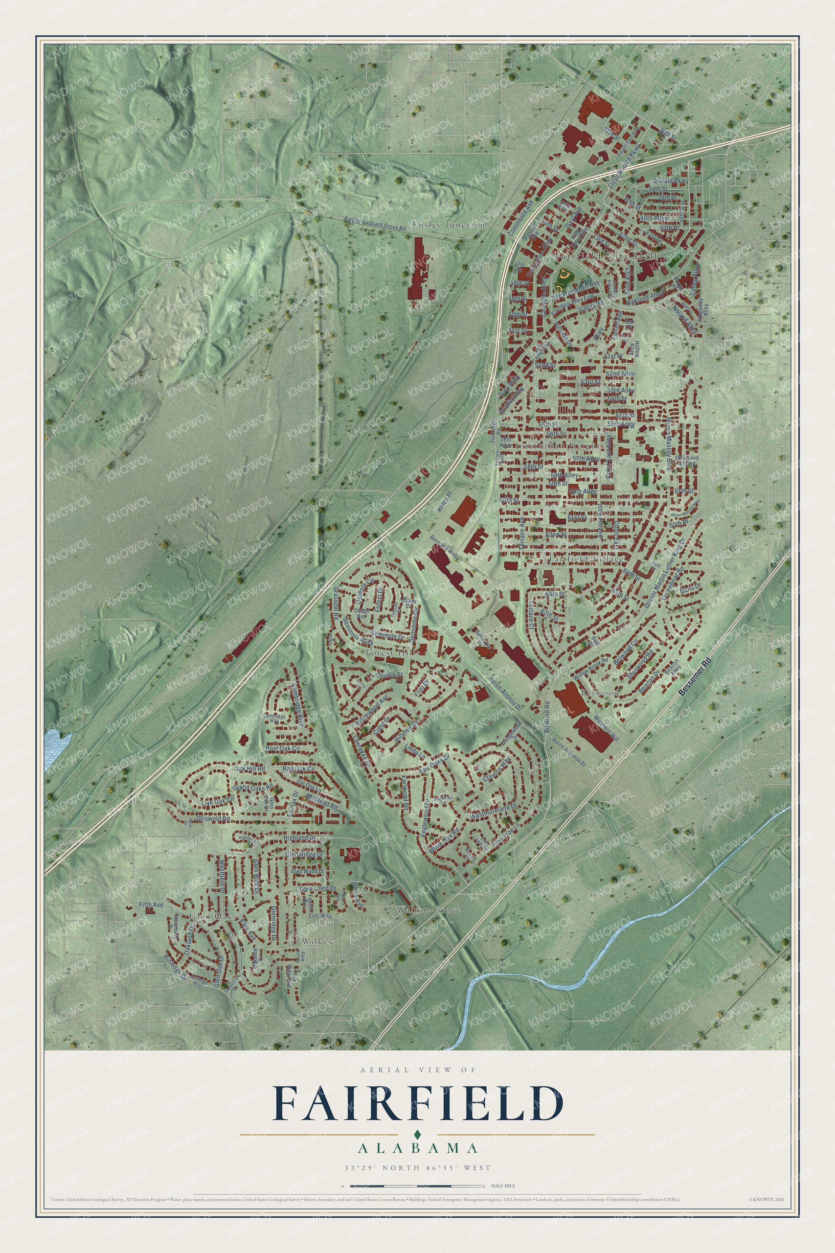Watermarked full-map preview of Fairfield, Alabama