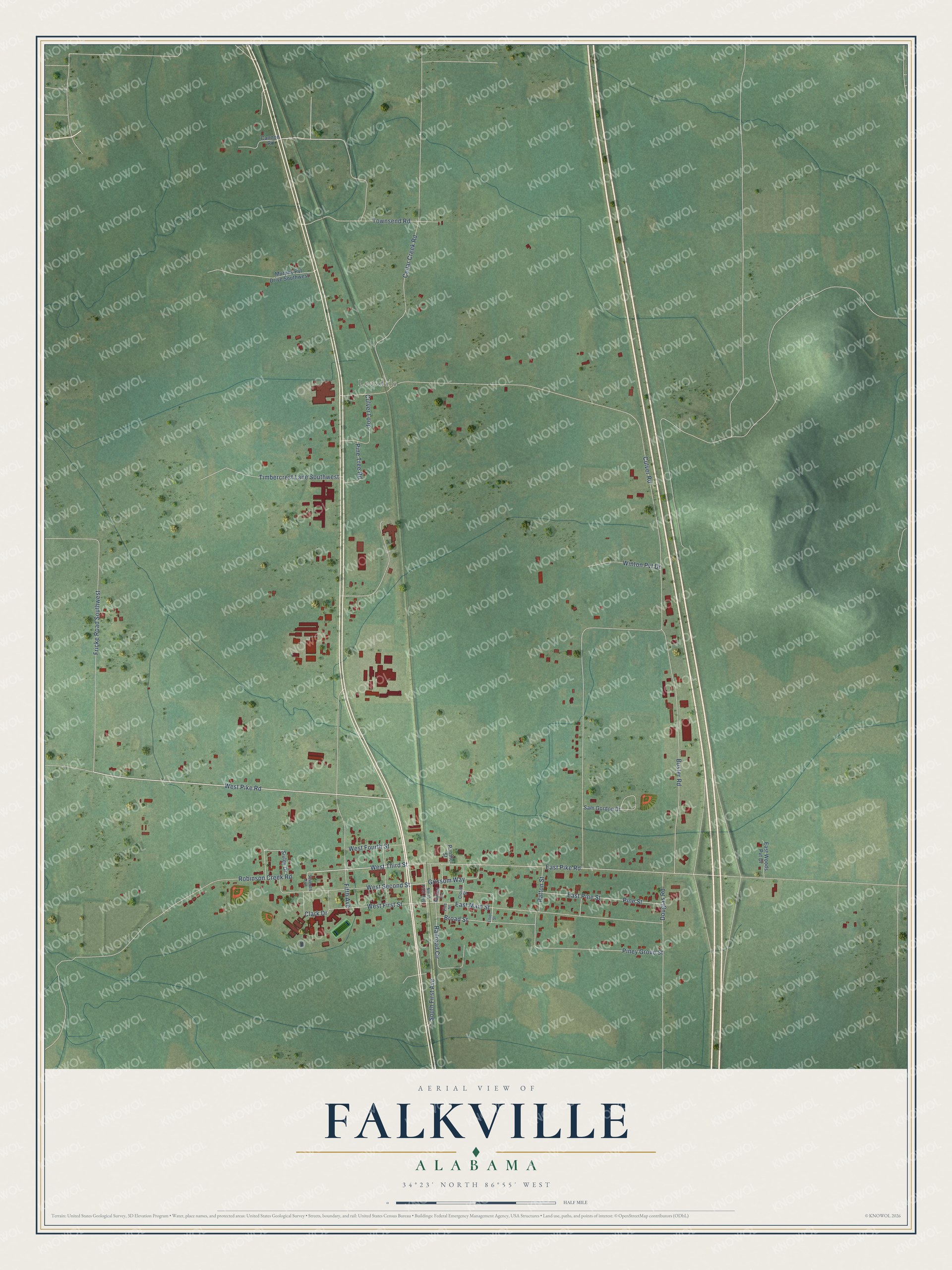 Watermarked full-map preview of Falkville, Alabama