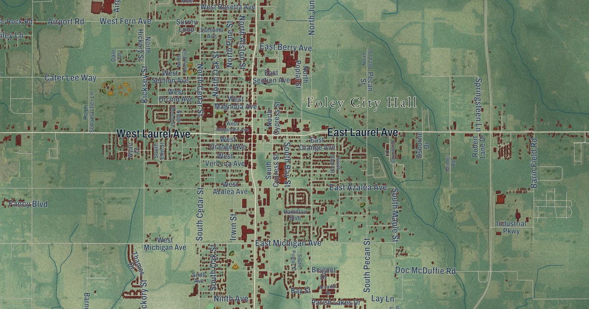 Map of Foley, Alabama in 2026