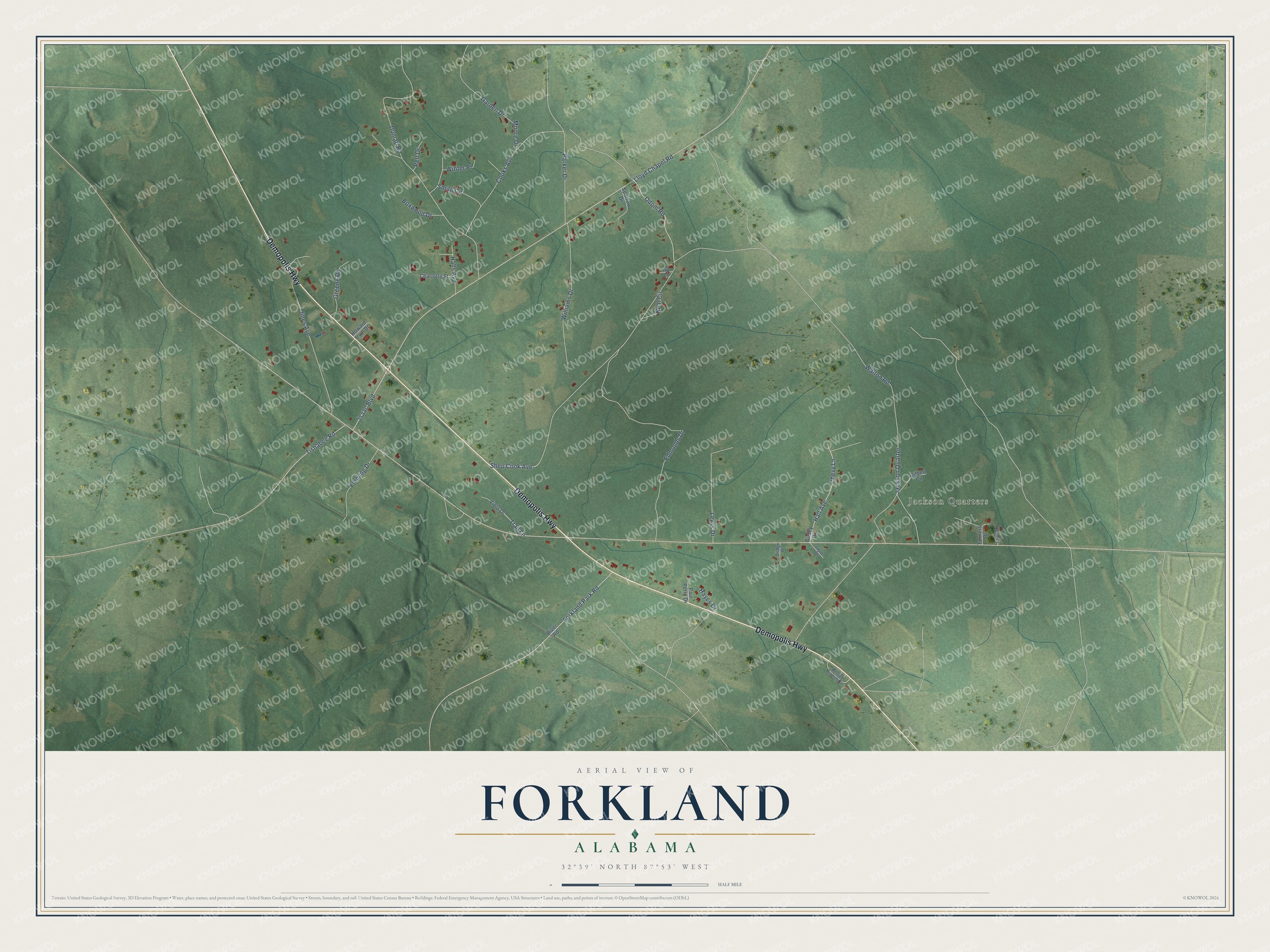 Watermarked full-map preview of Forkland, Alabama