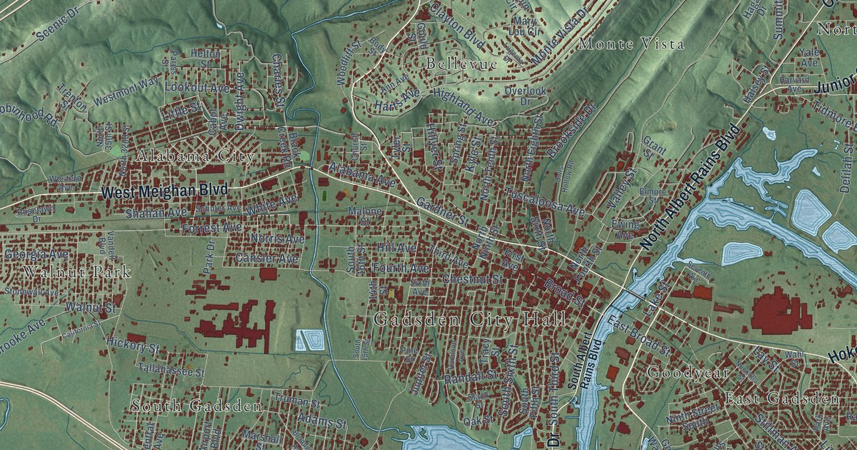 Map of Gadsden, Alabama in 2026
