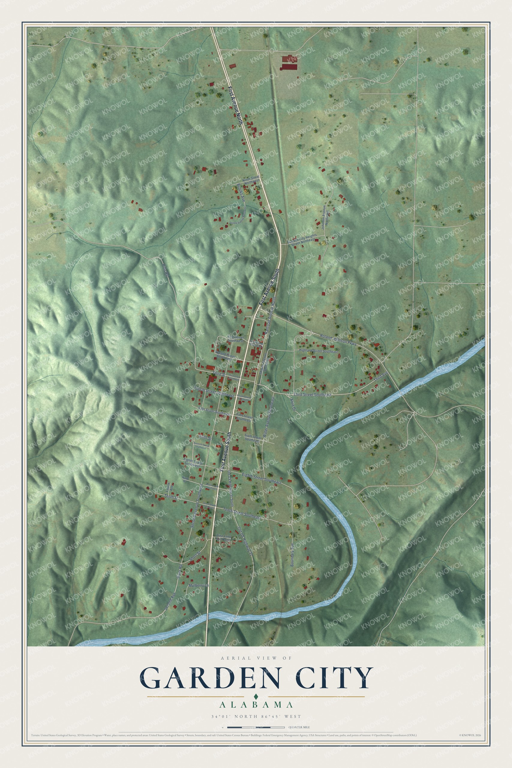 Watermarked full-map preview of Garden City, Alabama