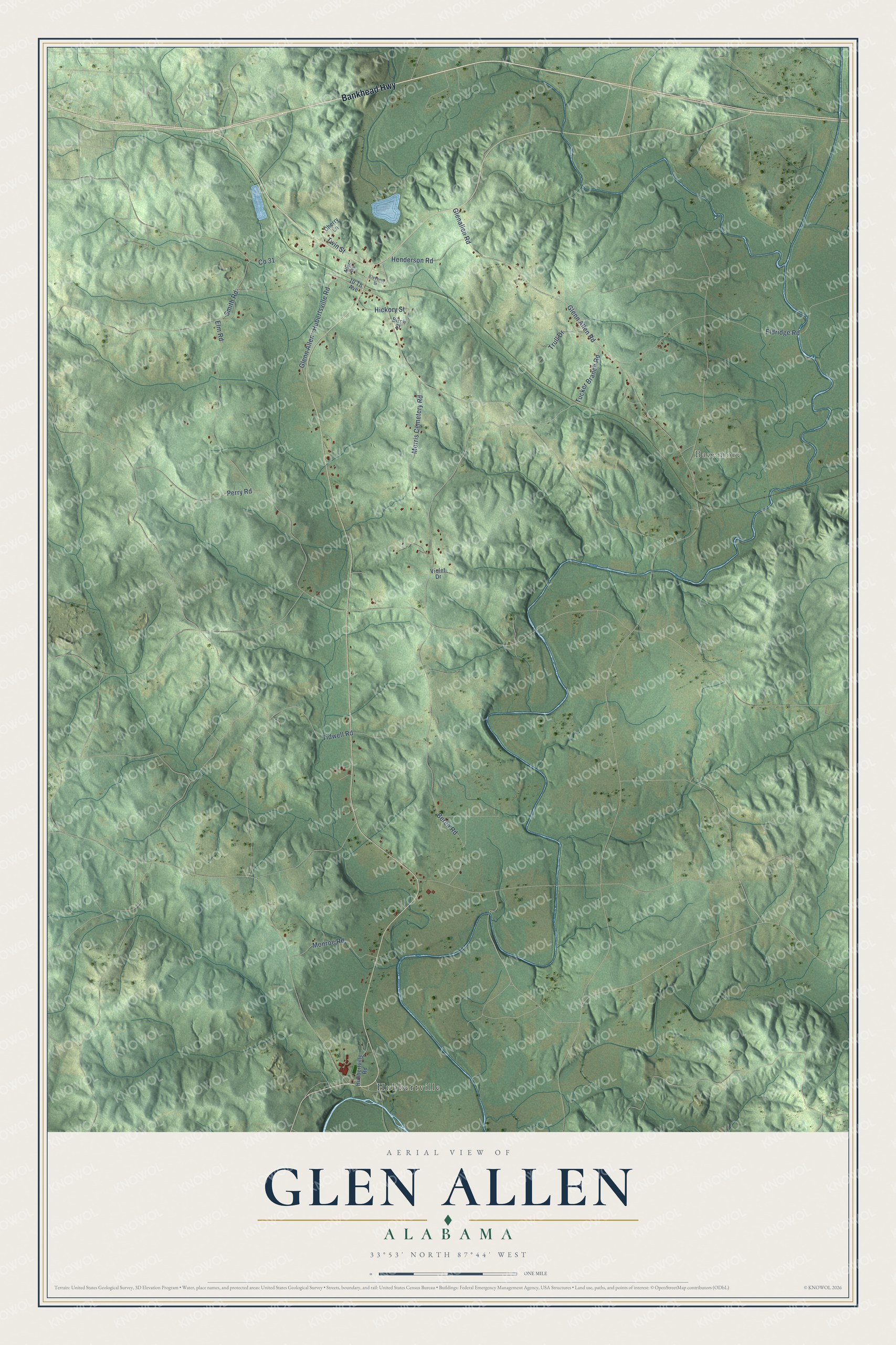 Watermarked full-map preview of Glen Allen, Alabama