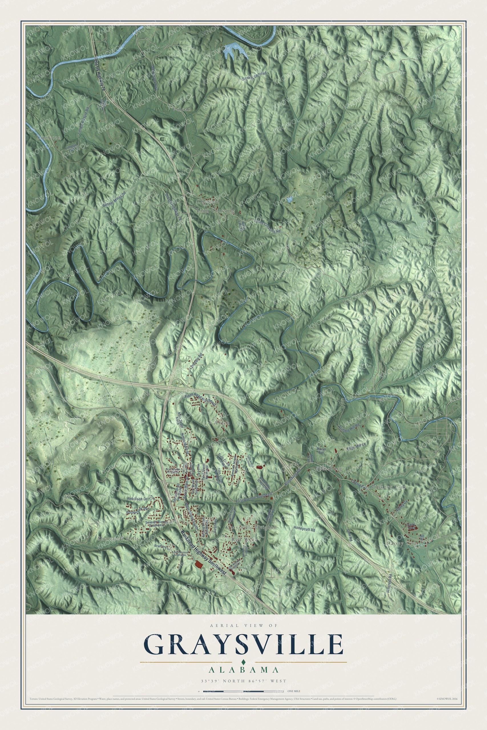 Watermarked full-map preview of Graysville, Alabama