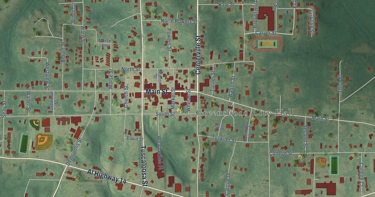 Map of Greensboro, Alabama in 2026