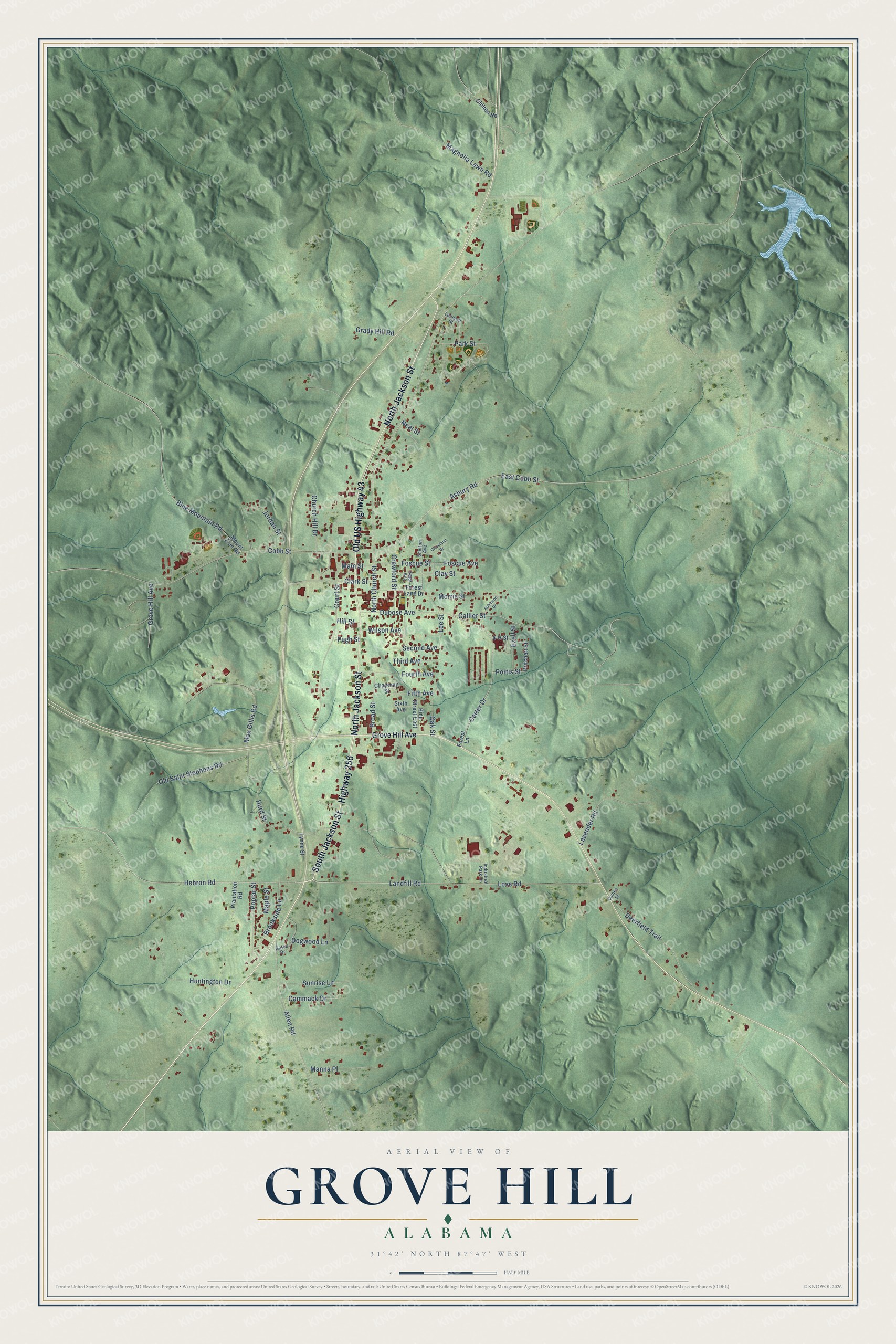 Watermarked full-map preview of Grove Hill, Alabama