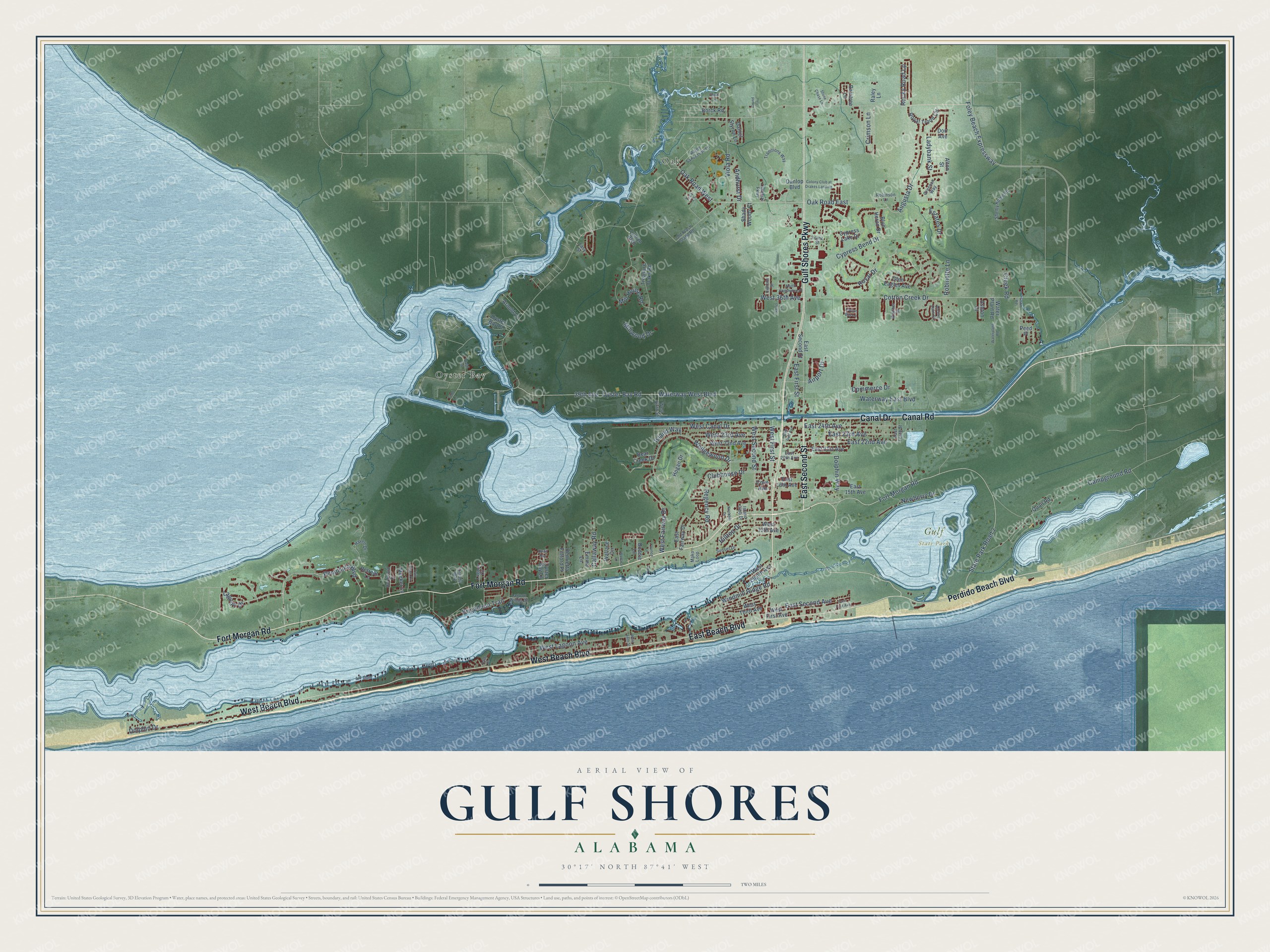 Watermarked full-map preview of Gulf Shores, Alabama