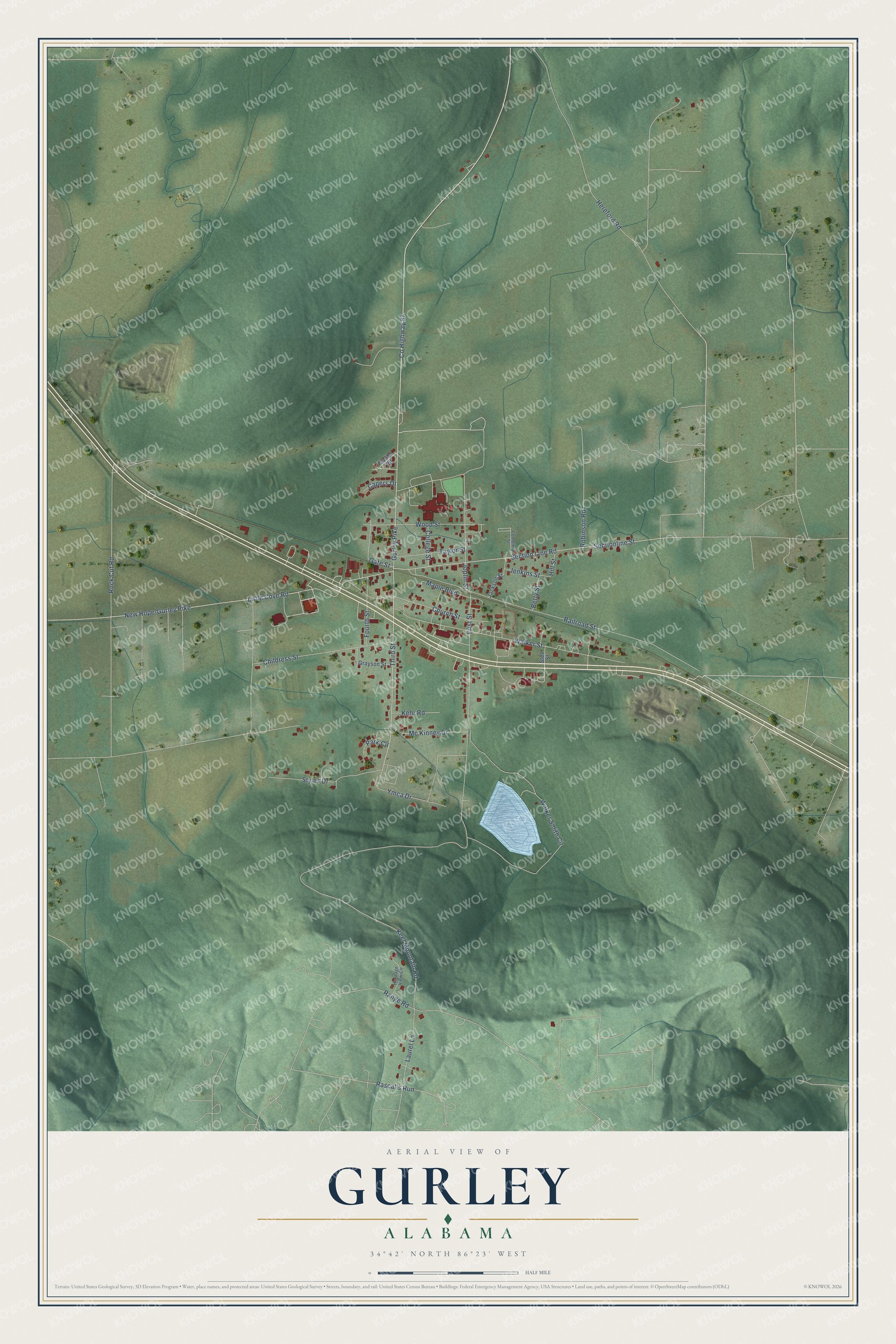 Watermarked full-map preview of Gurley, Alabama
