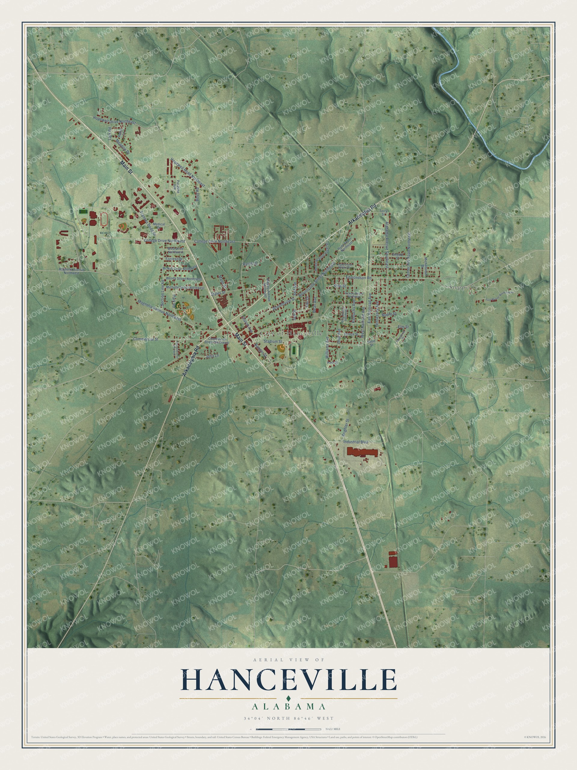 Watermarked full-map preview of Hanceville, Alabama
