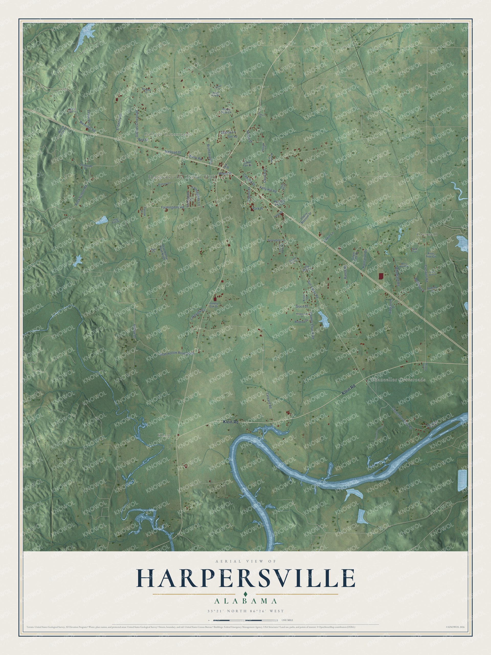 Watermarked full-map preview of Harpersville, Alabama