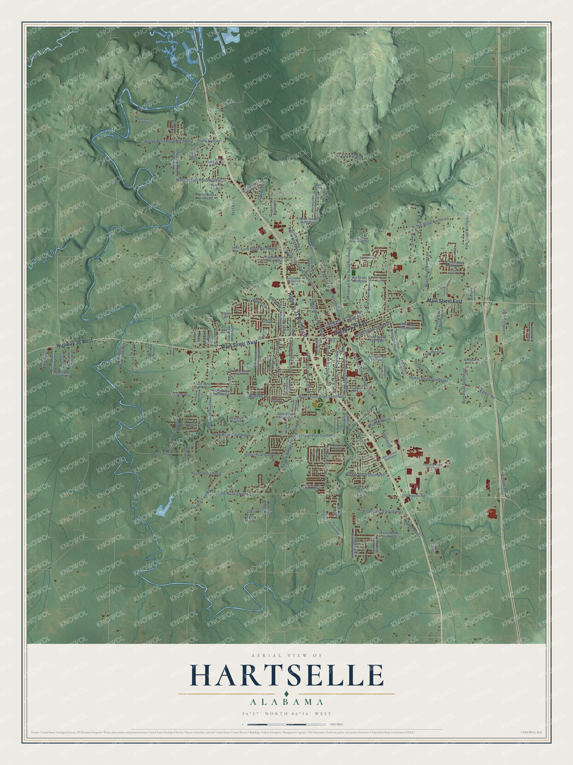 Watermarked full-map preview of Hartselle, Alabama